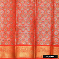 Orange -Red Colour Floral Design Traditional  Pattu Pavadai Material
