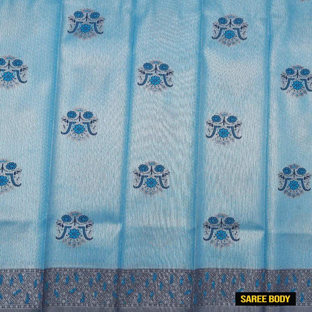 Light SkyBlue with Navy Blue Kubera Silk Saree