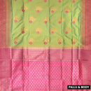 Green with Pink Soft Silk Saree