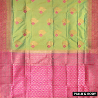 Green with Pink Soft Silk Saree