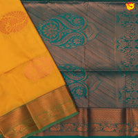 Mango Yellow with Bottle Green Traditional Buttas Soft Silk Saree