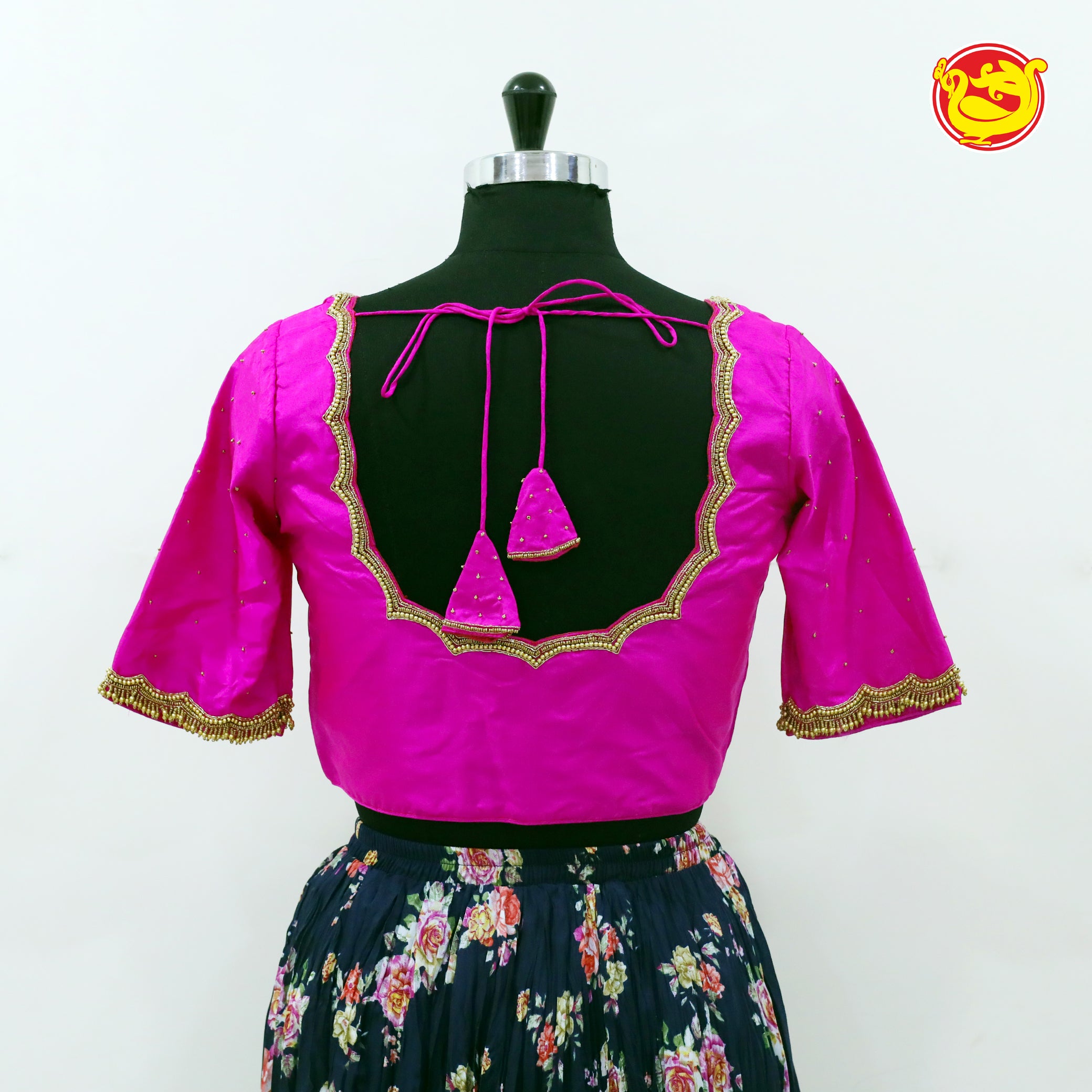 Rani pink Bangalore silk blouse with zari work