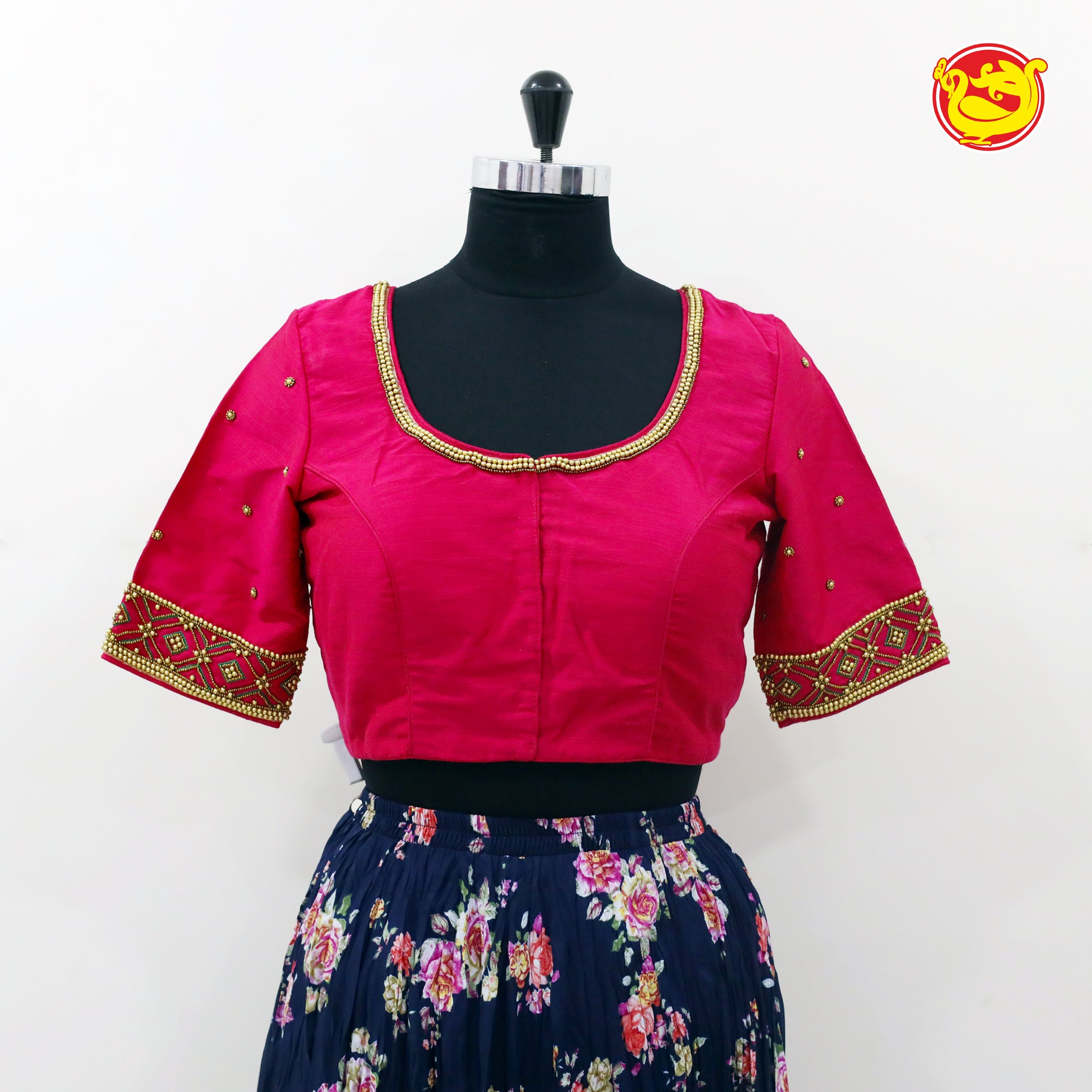 Rani pink aari work raw silk blouse