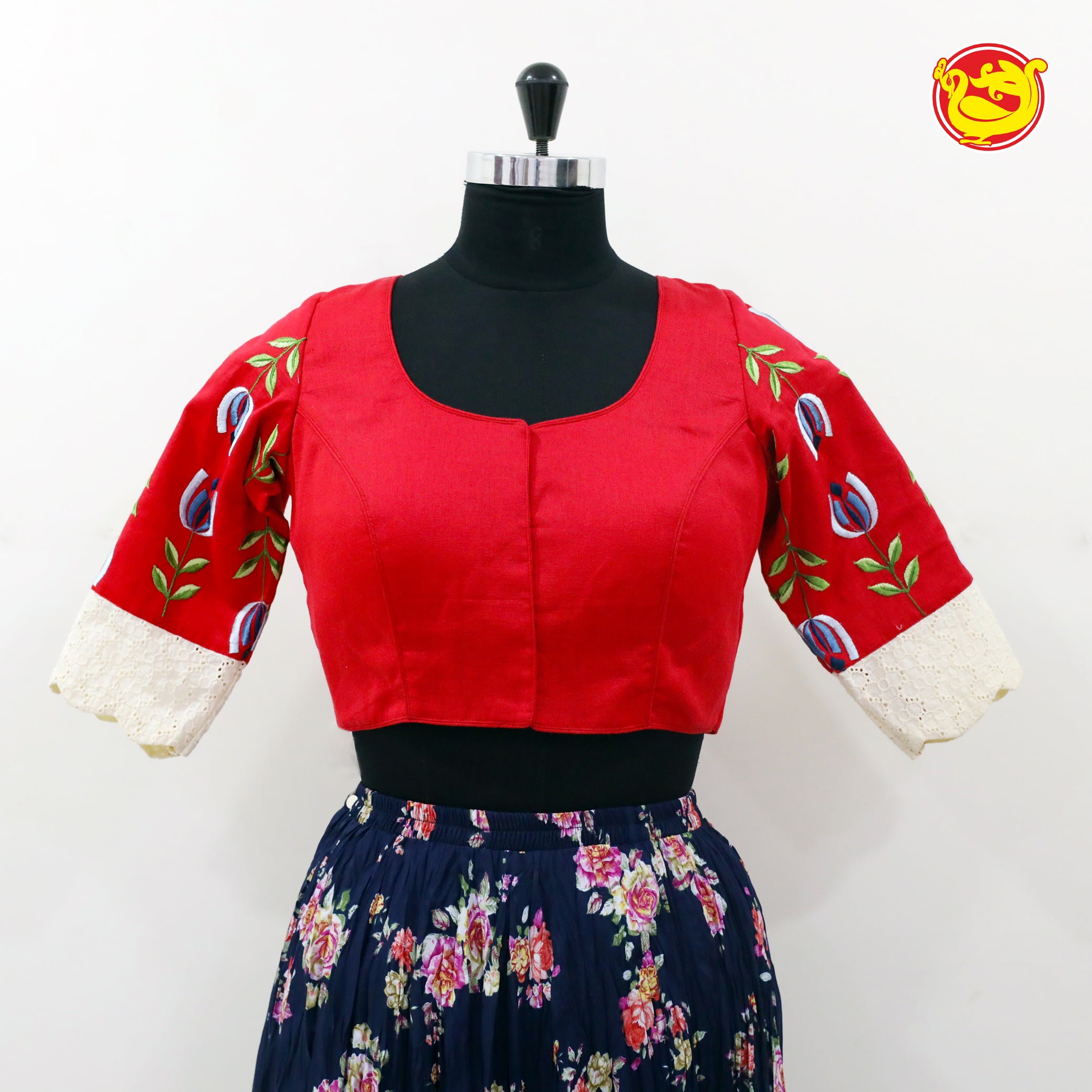 Red cotton embroidered blouse
