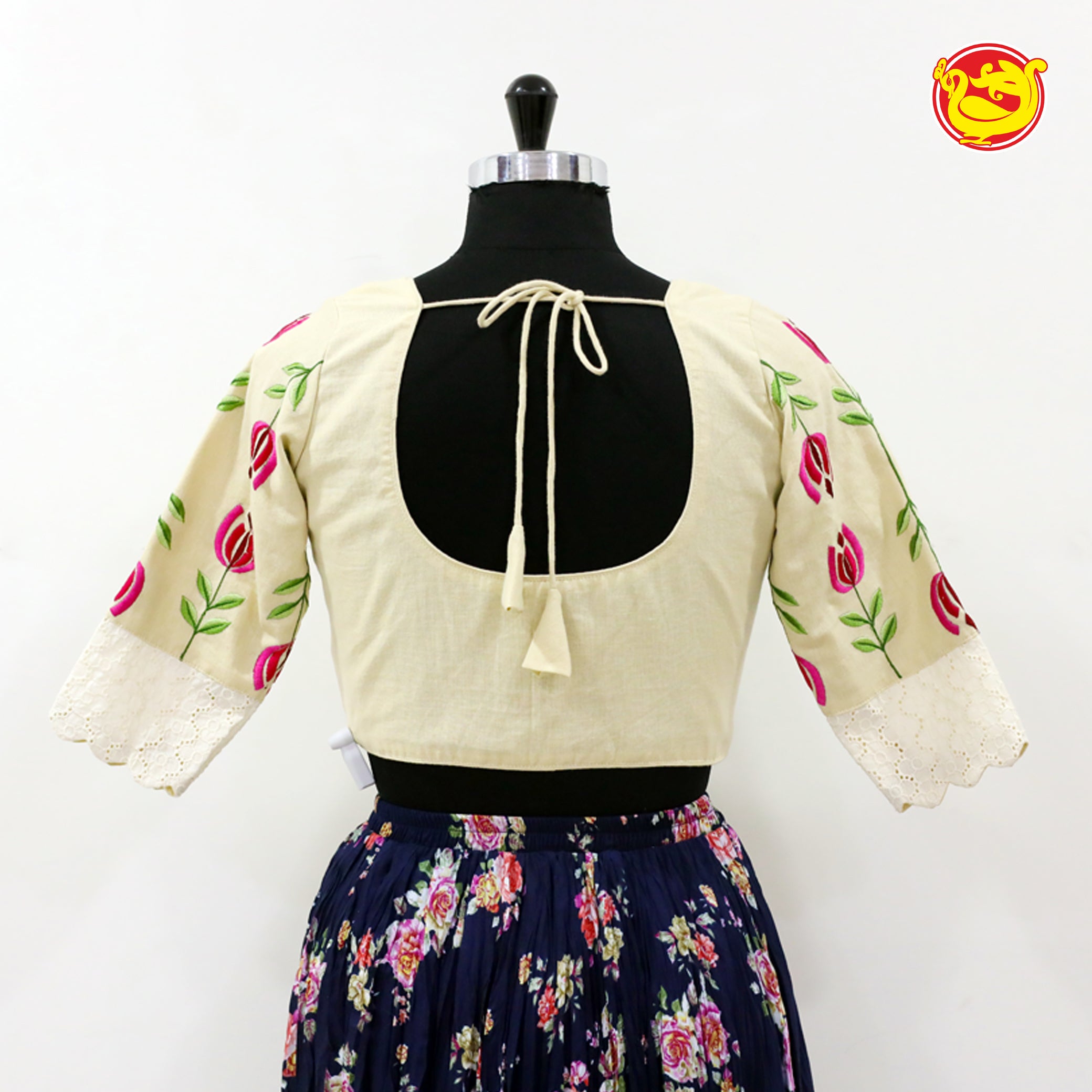 Cream embroidered cotton blouse