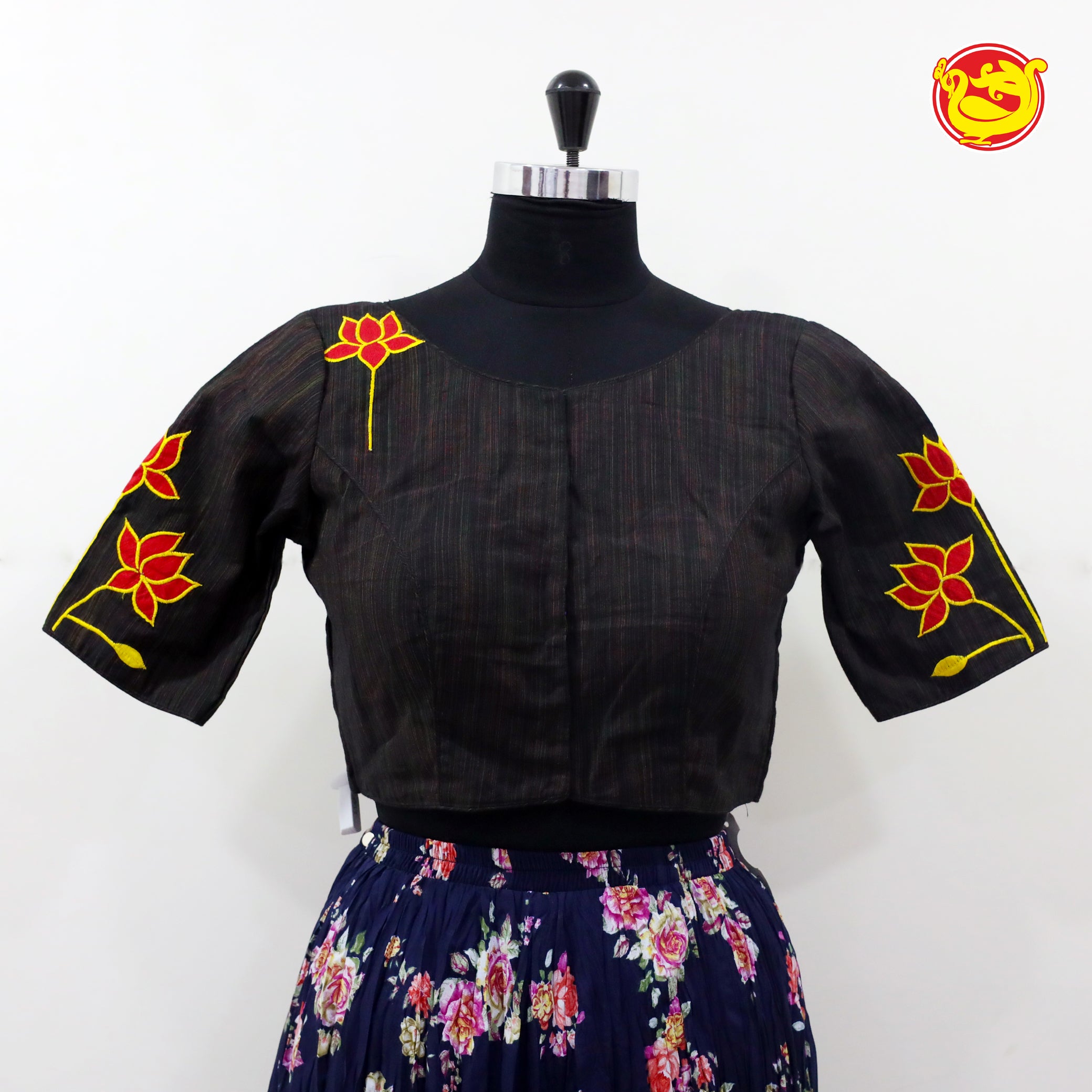 Brown cotton blouse with patchwork