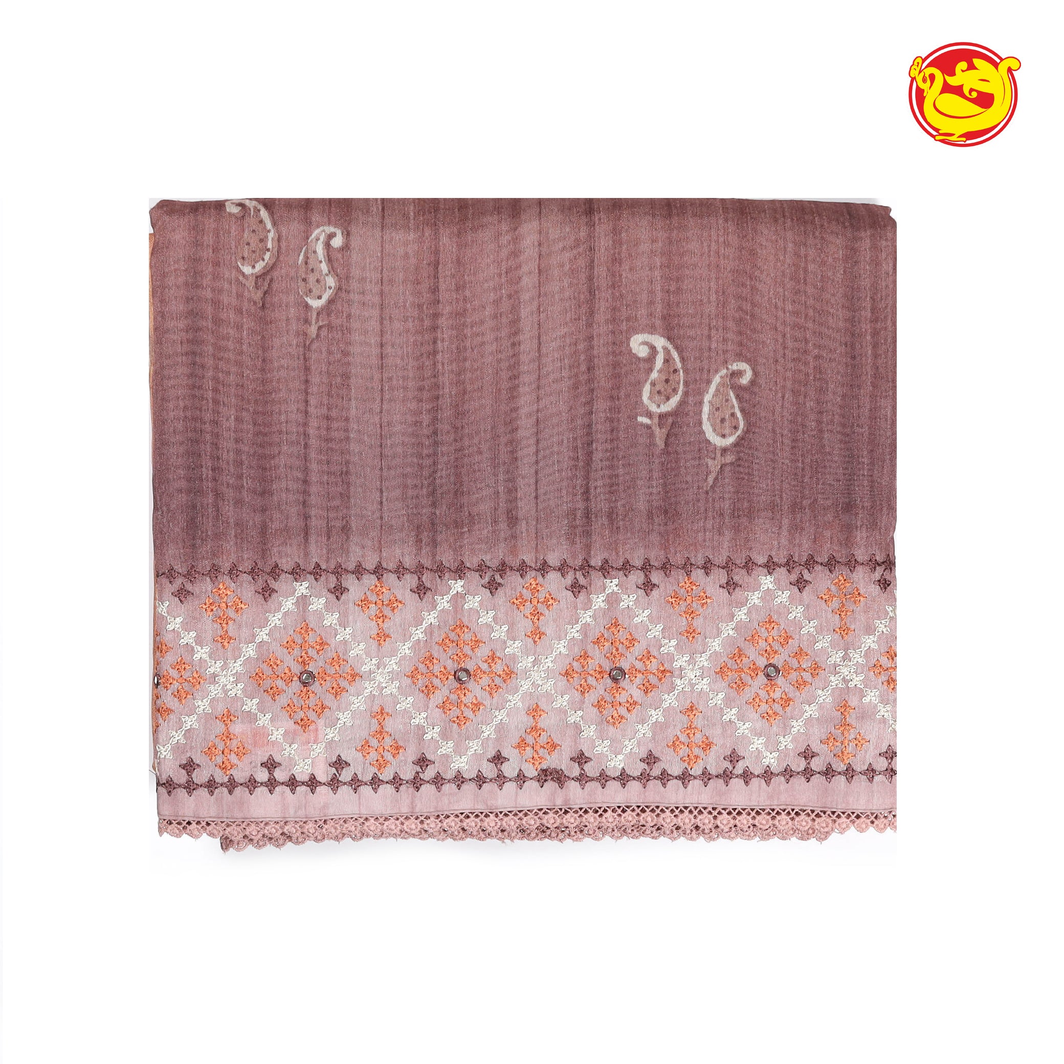 Light lilac art tussar saree with embroidery