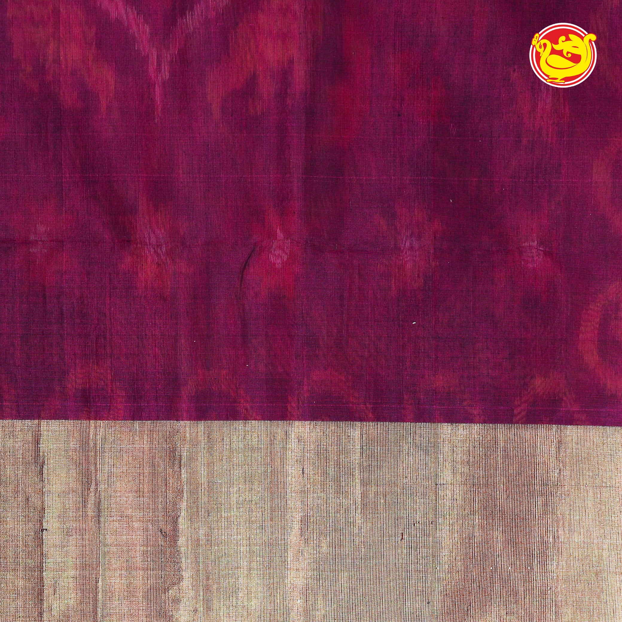 Beige with dark purple pallu pur ikat silk cotton saree