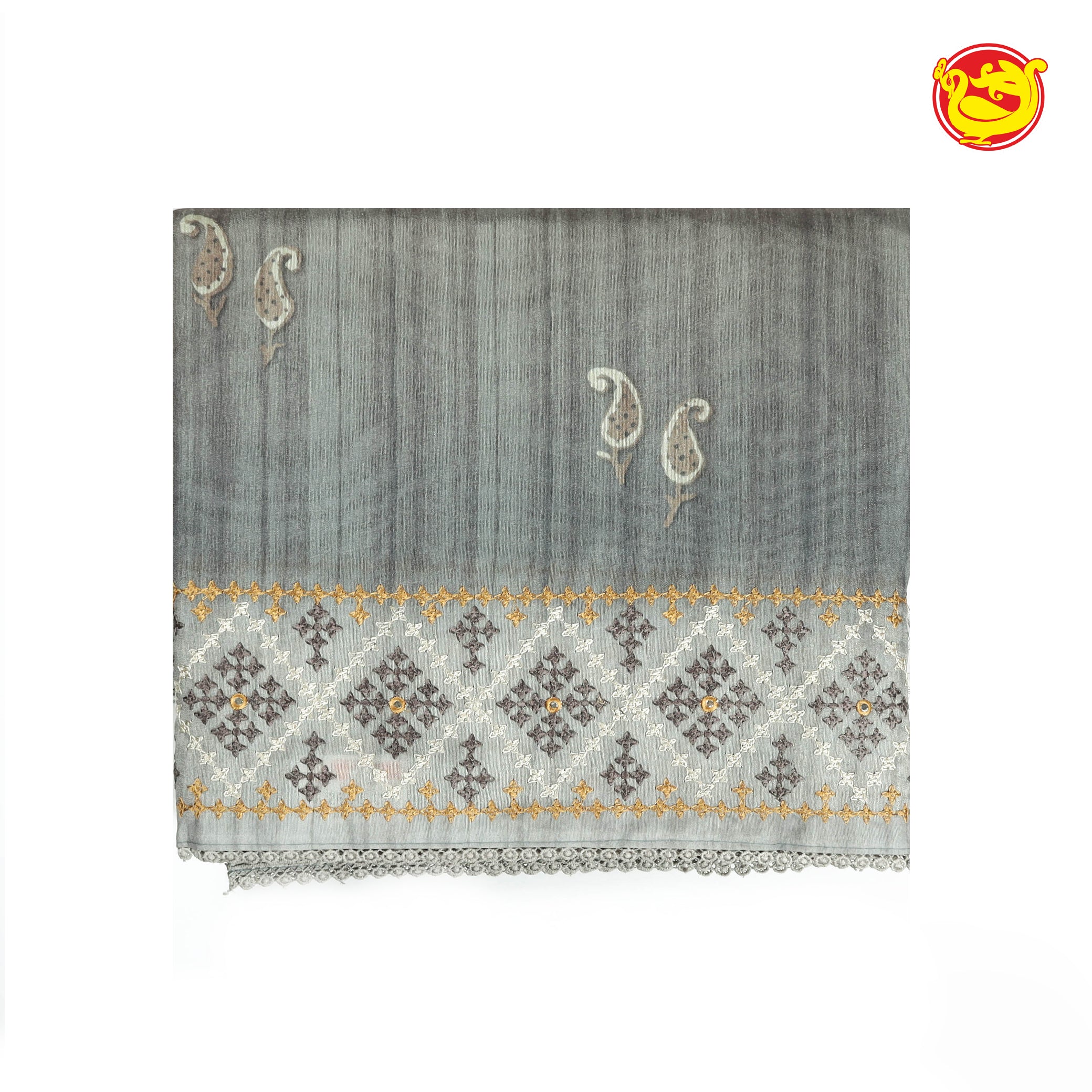Grey art tussar saree with embroidery