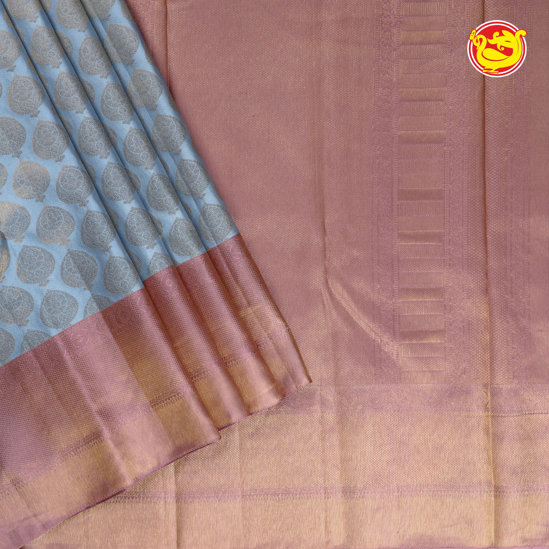 Powder blue with lilac colour pure Kanchivaram silk saree