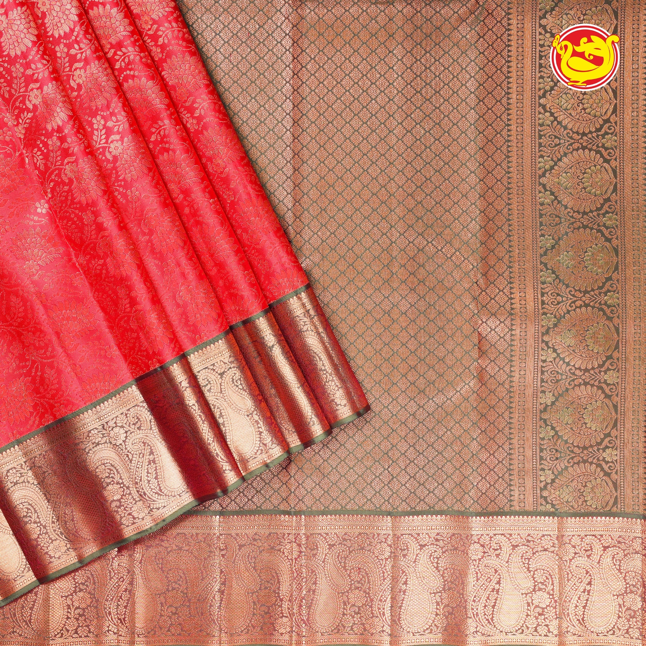 Kumkum red with greeen wedding silk saree