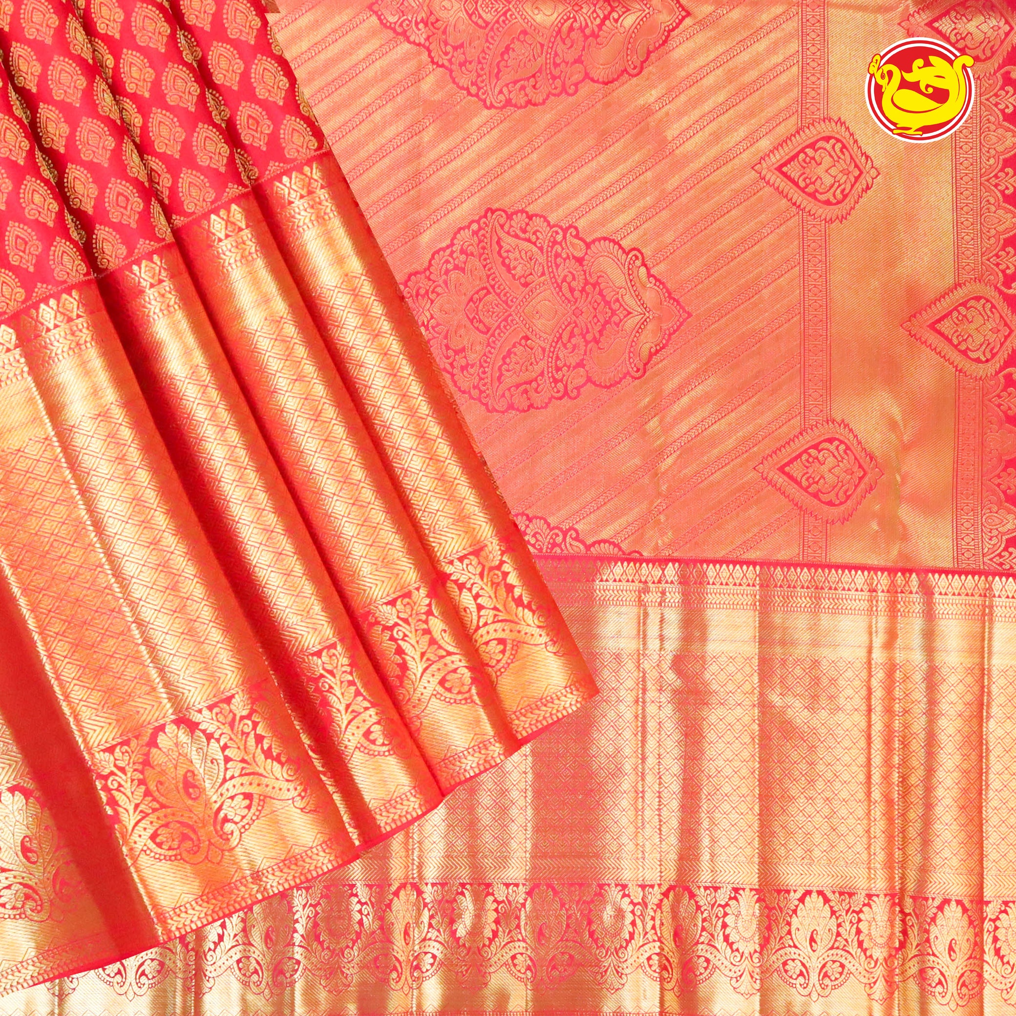 Light red Kanchivaram wedding silk saree
