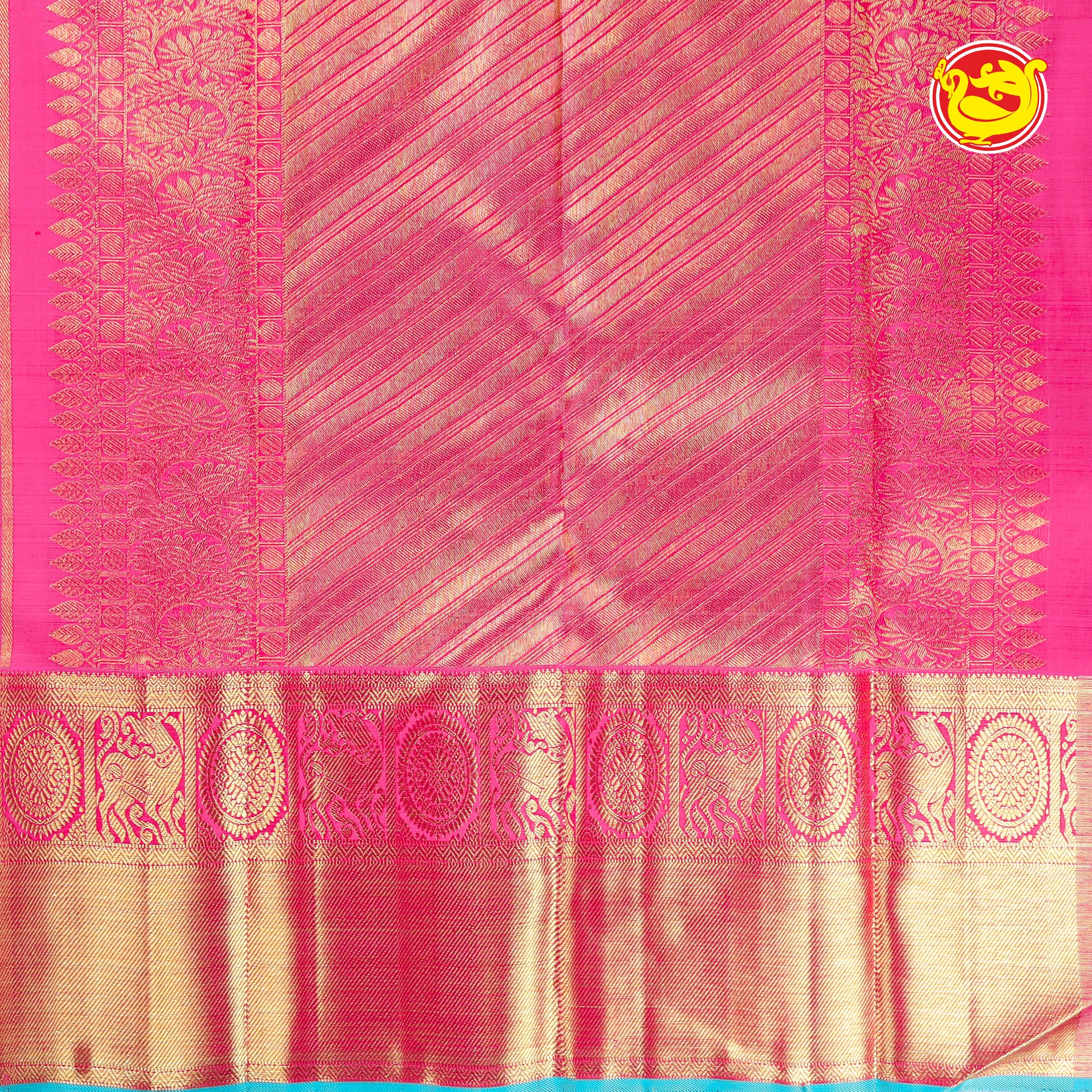 Bottle green with pink Korvai Kanchivaram silk saree