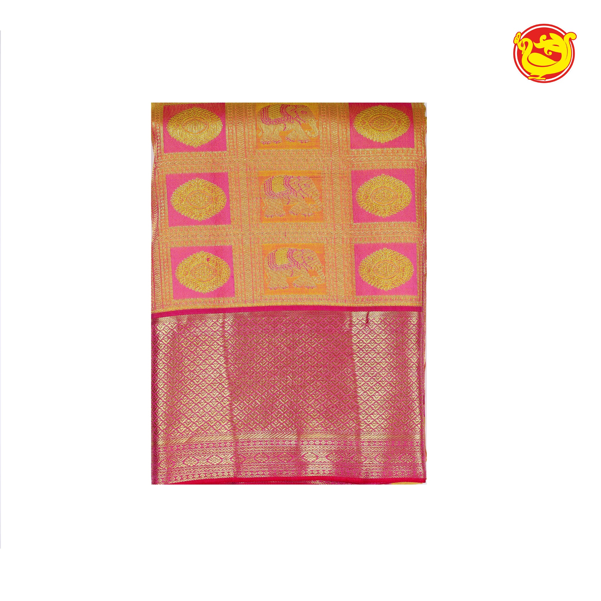 Mango yellow with pink wedding silk saree