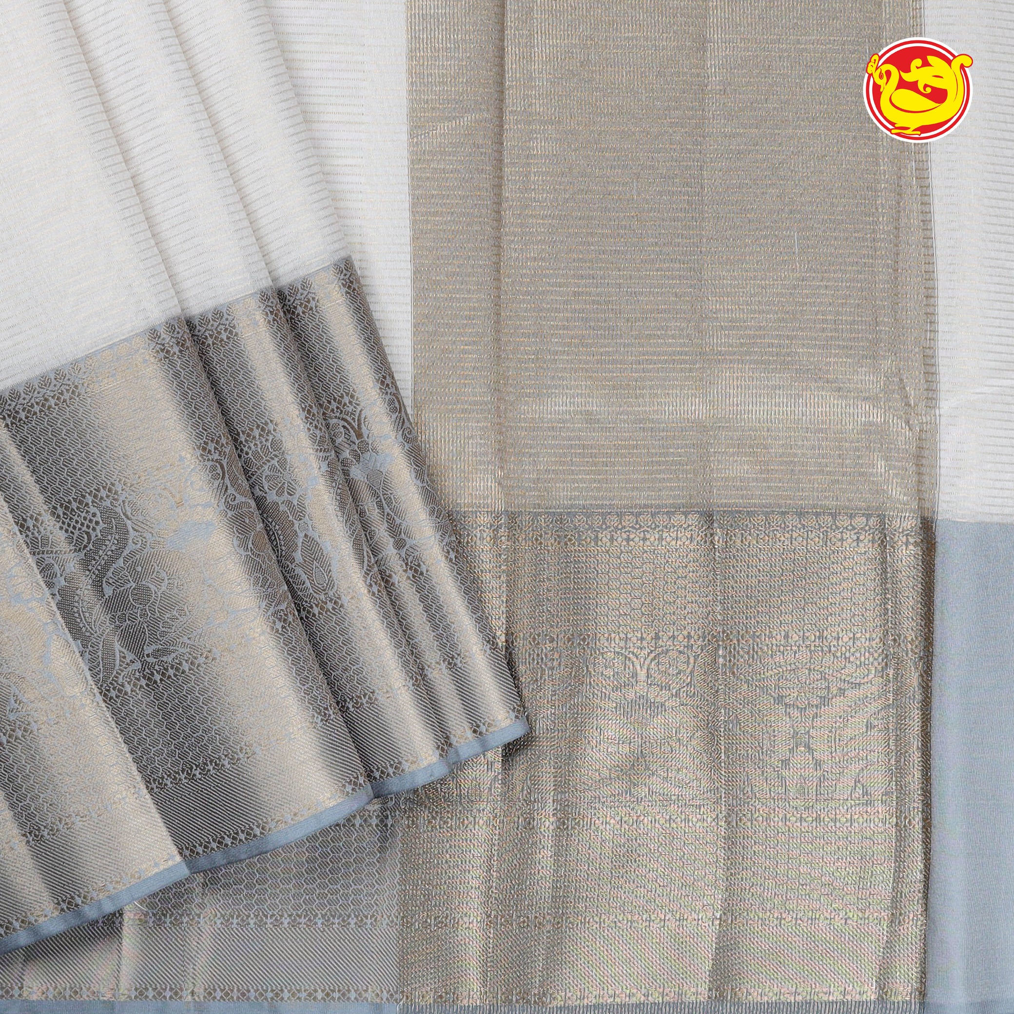 White with grey Semi organza silk saree