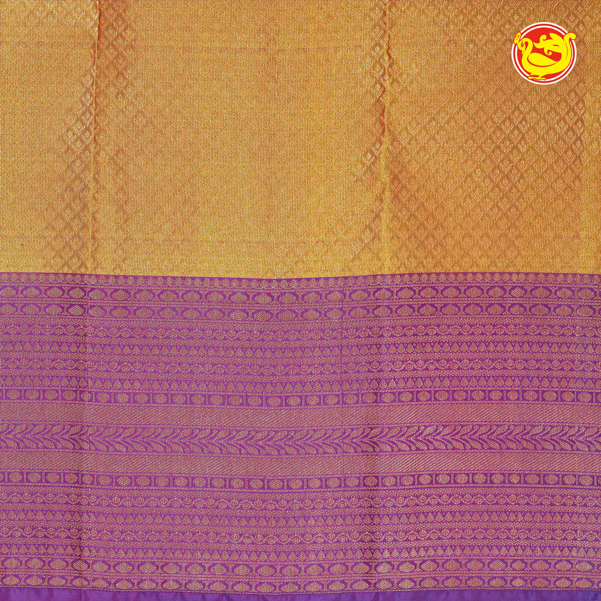 Mustard with purple wedding silk saree
