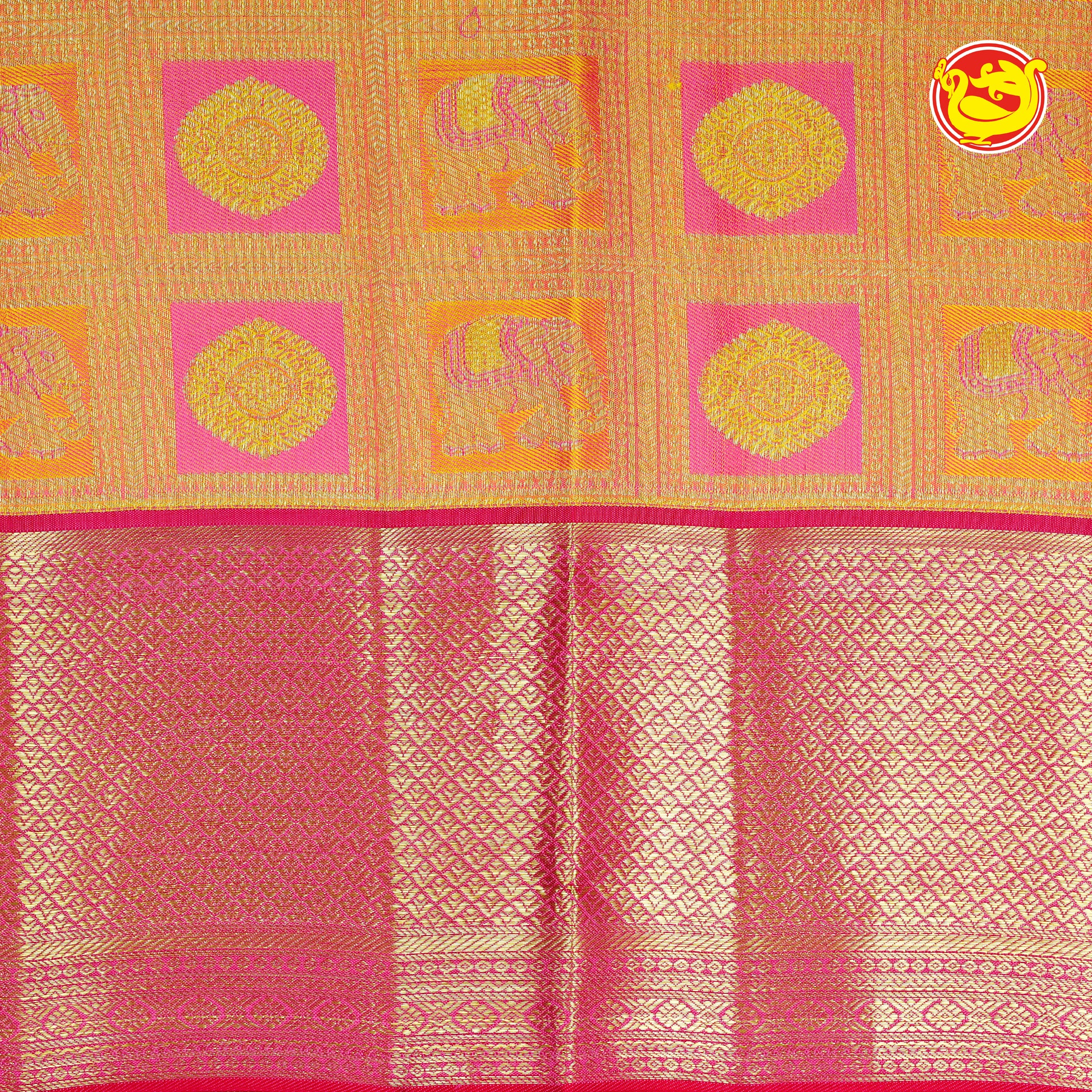 Mango yellow with pink wedding silk saree