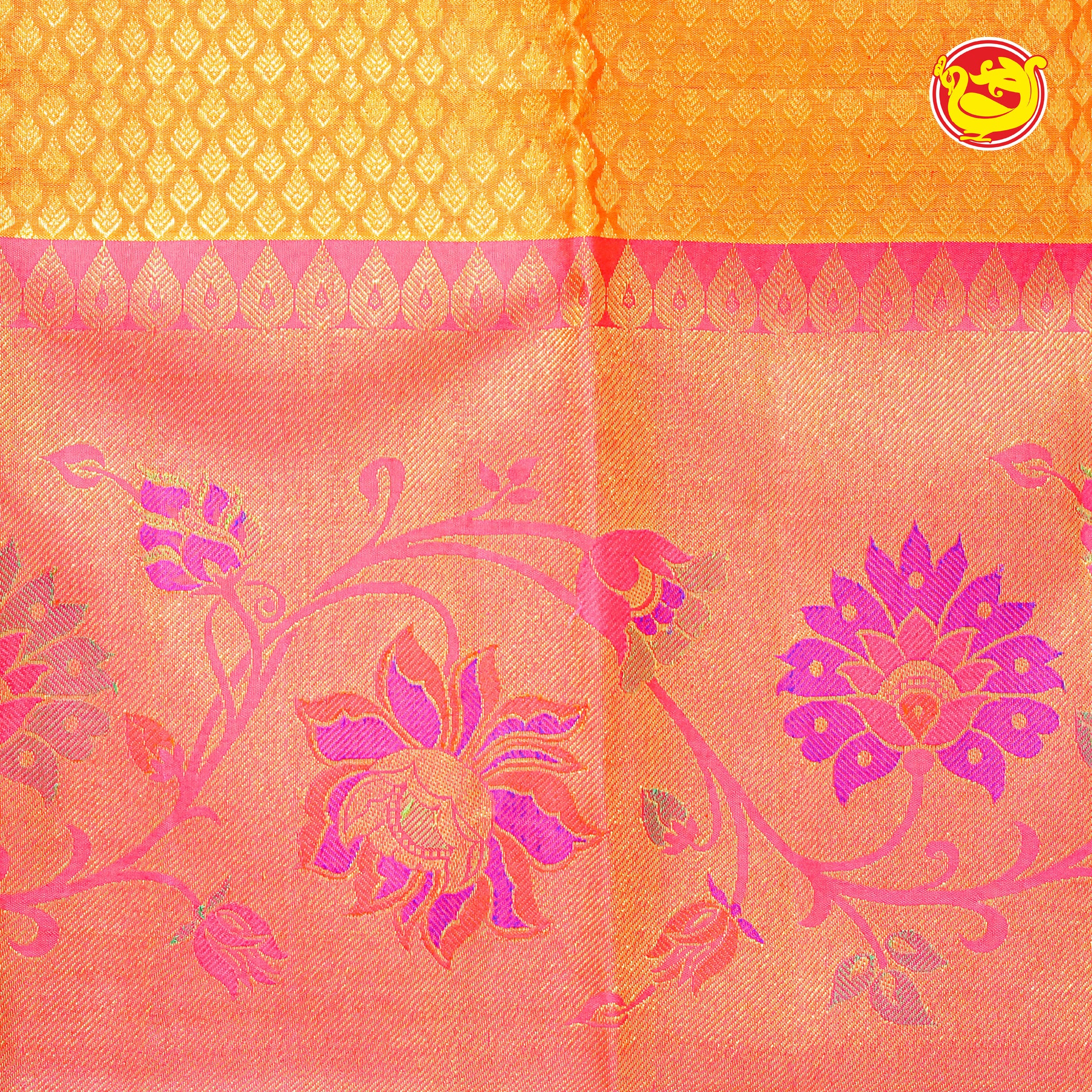 Sunset orange with pink pure Kanchivaram bridal silk saree