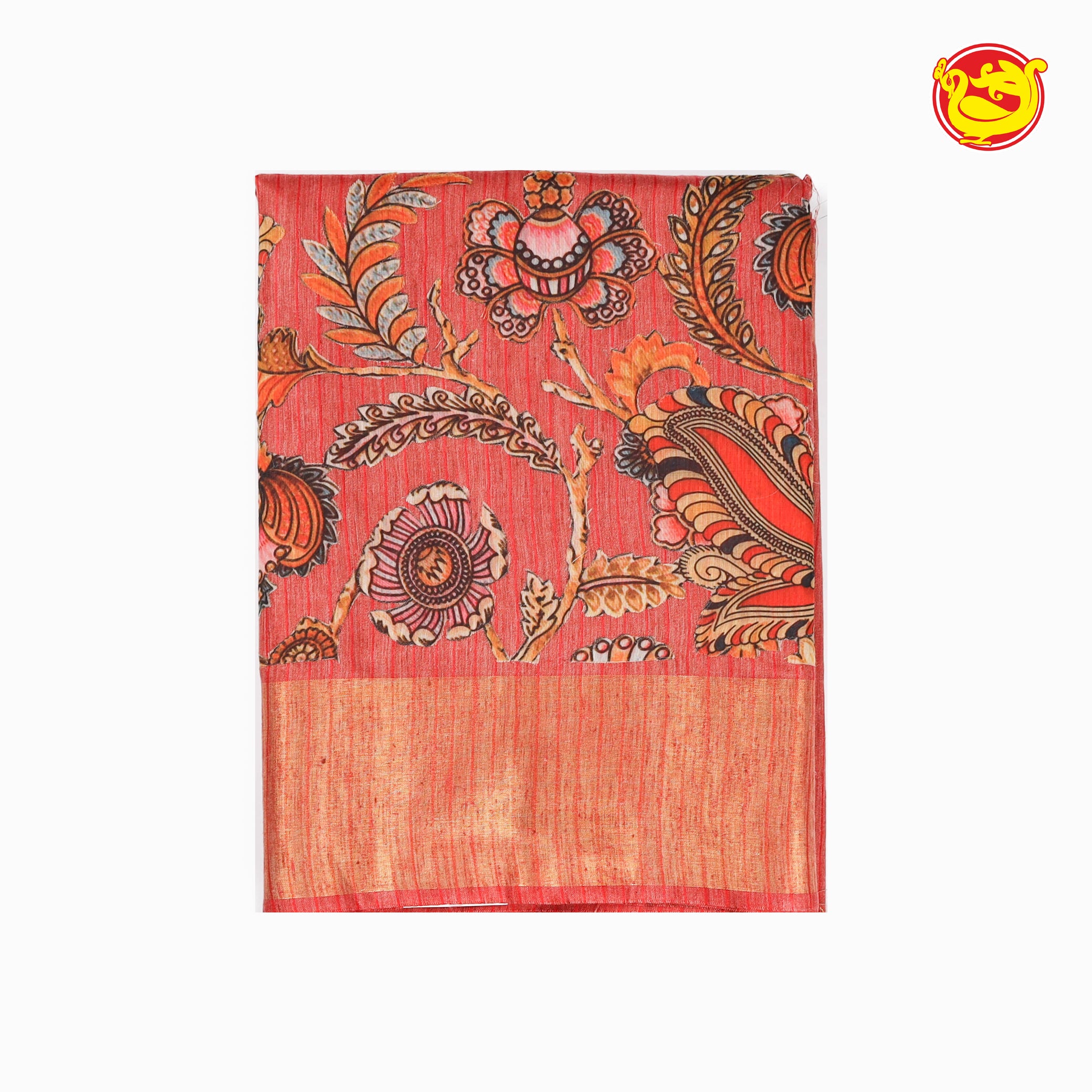 Light red fancy cotton saree with appliqué work
