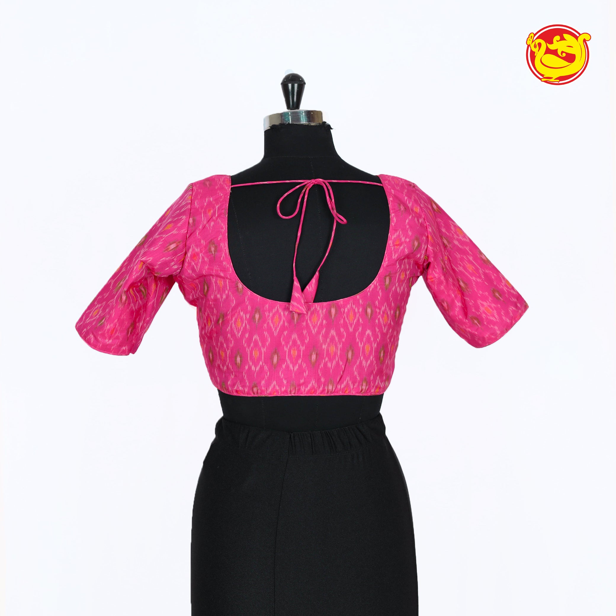 Rani pink ikat silk cotton Readymade blouse