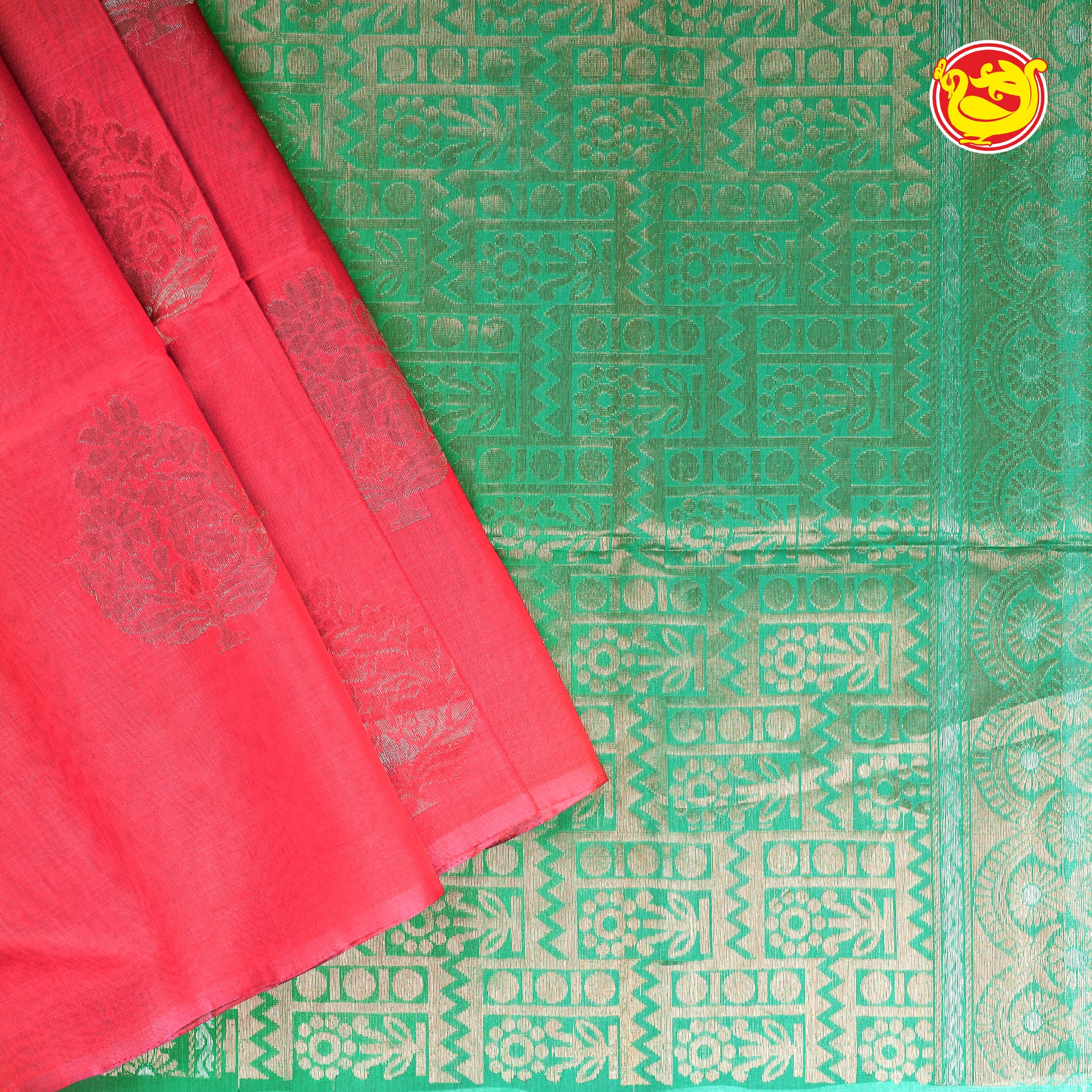 Pink with green pure silk cotton saree
