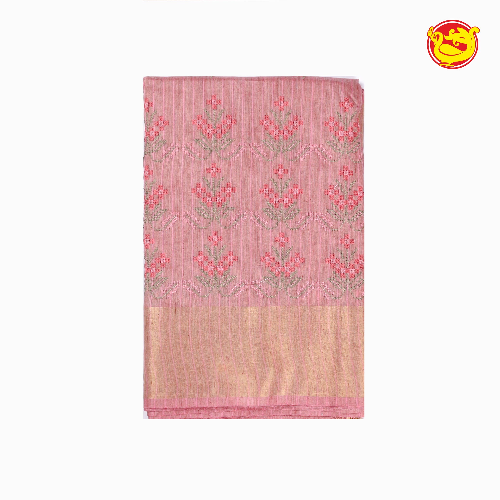 Pink fancy cotton saree with embroidery