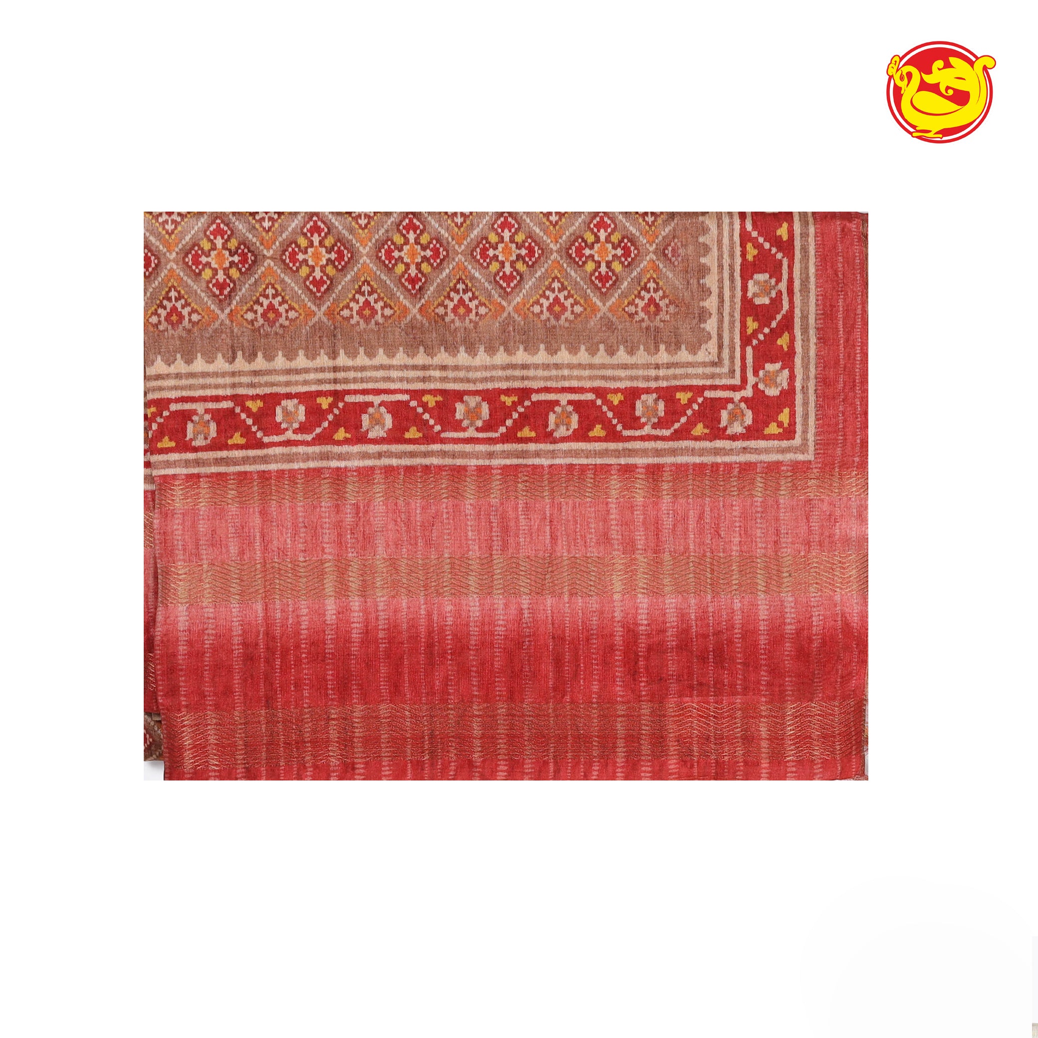 Peach with red art tussar saree with digital prints