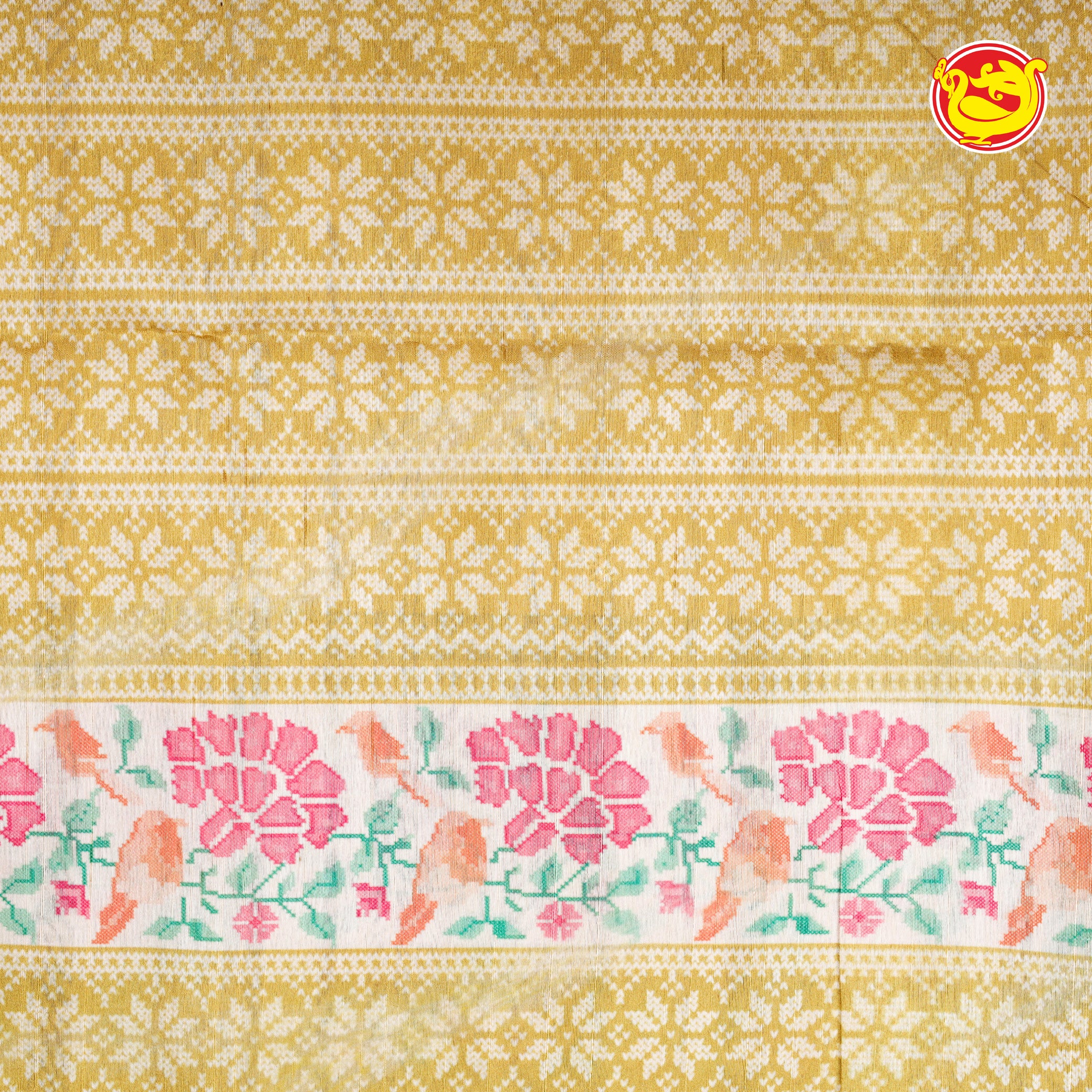 Golden yellow art chanderi saree with digital prints and embroidery