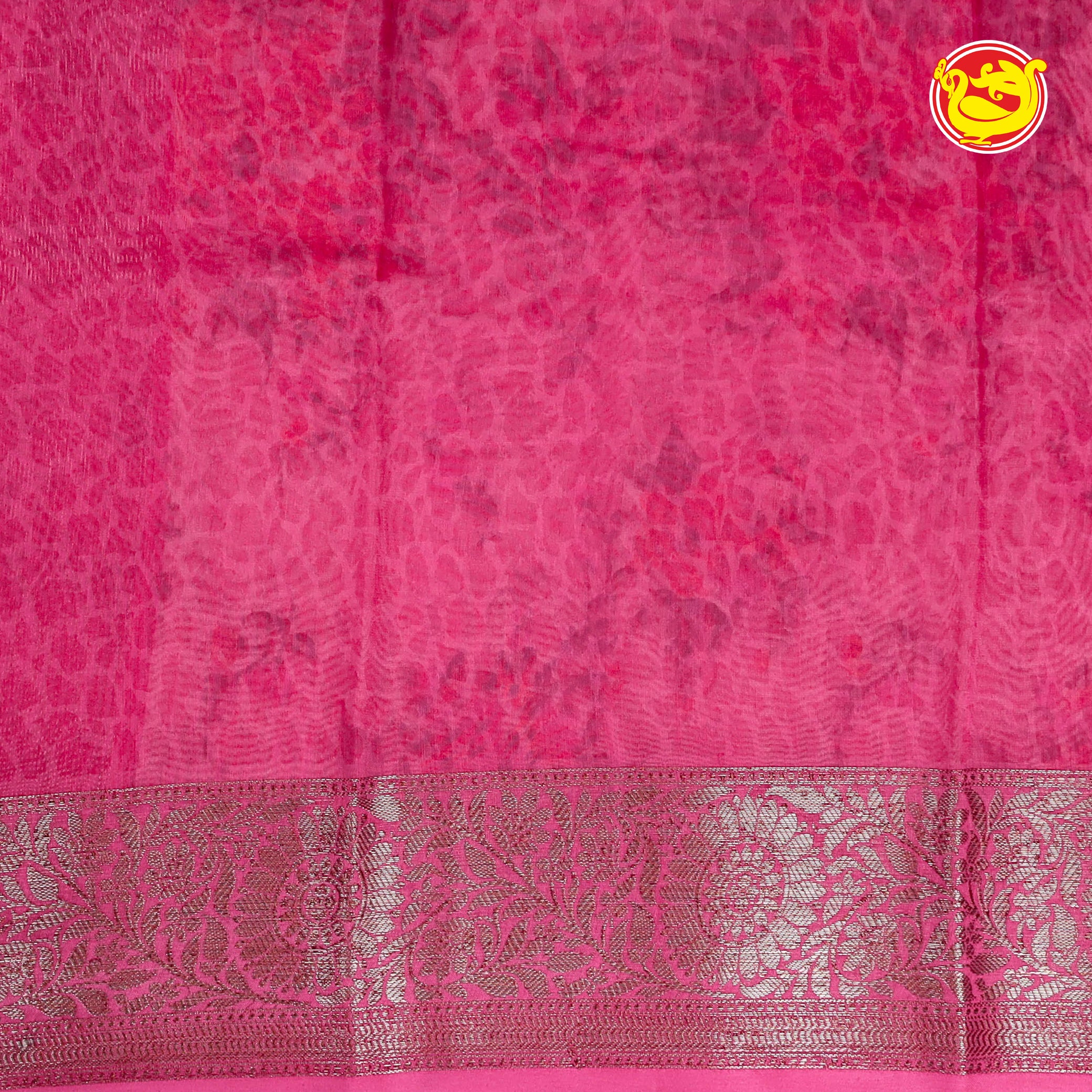 Half white with pink floral printed chanderi silk saree