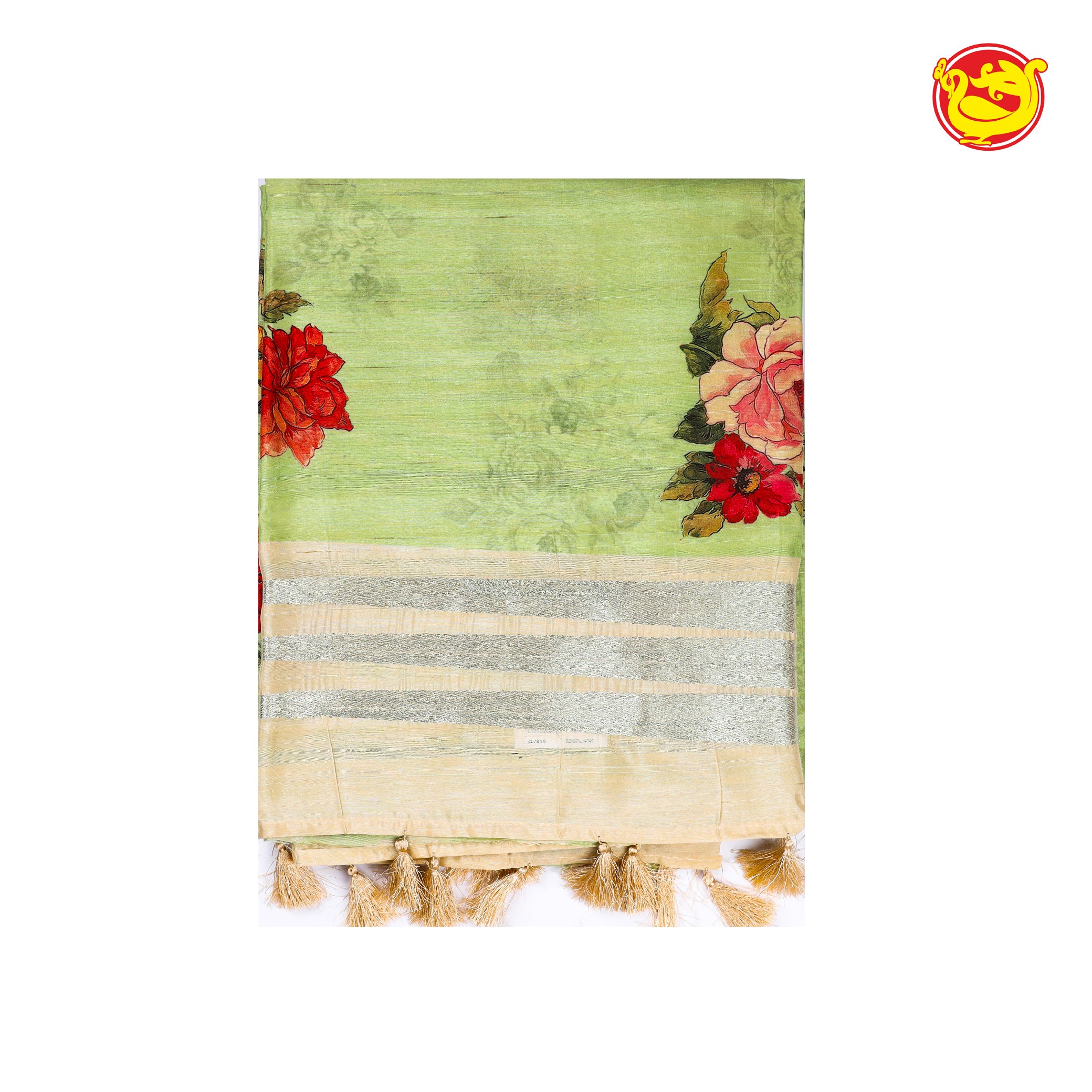 Light green with floral digital printed fancy cotton saree