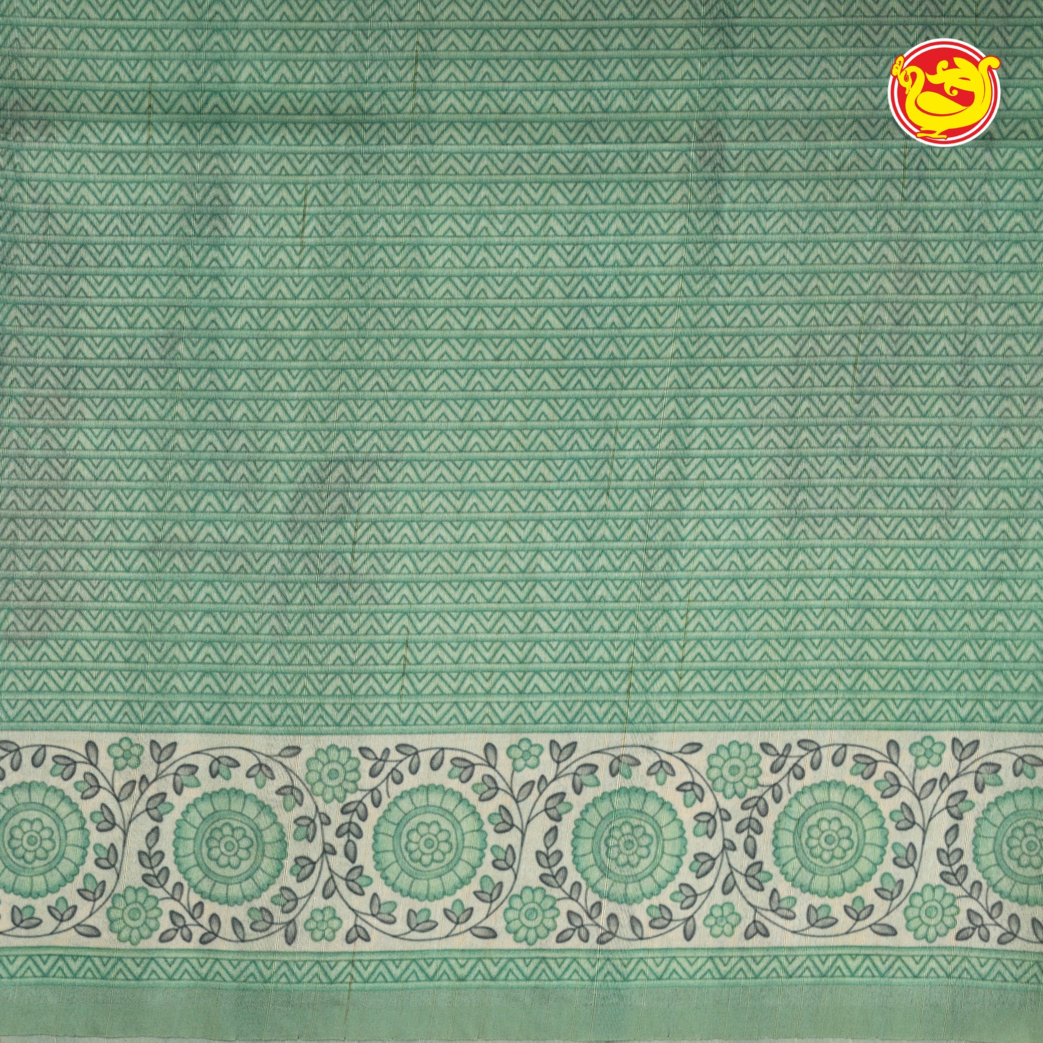 Sea green with floral digital prints fancy cotton saree