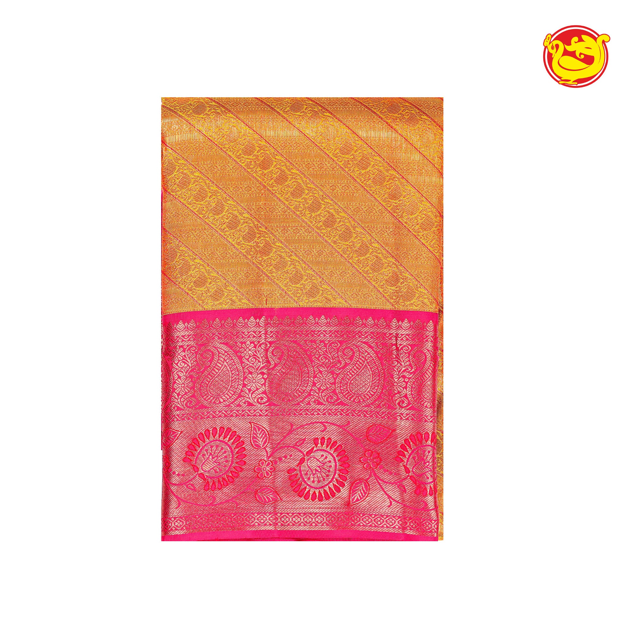 Mango yellow with Rani pink bridal silk saree