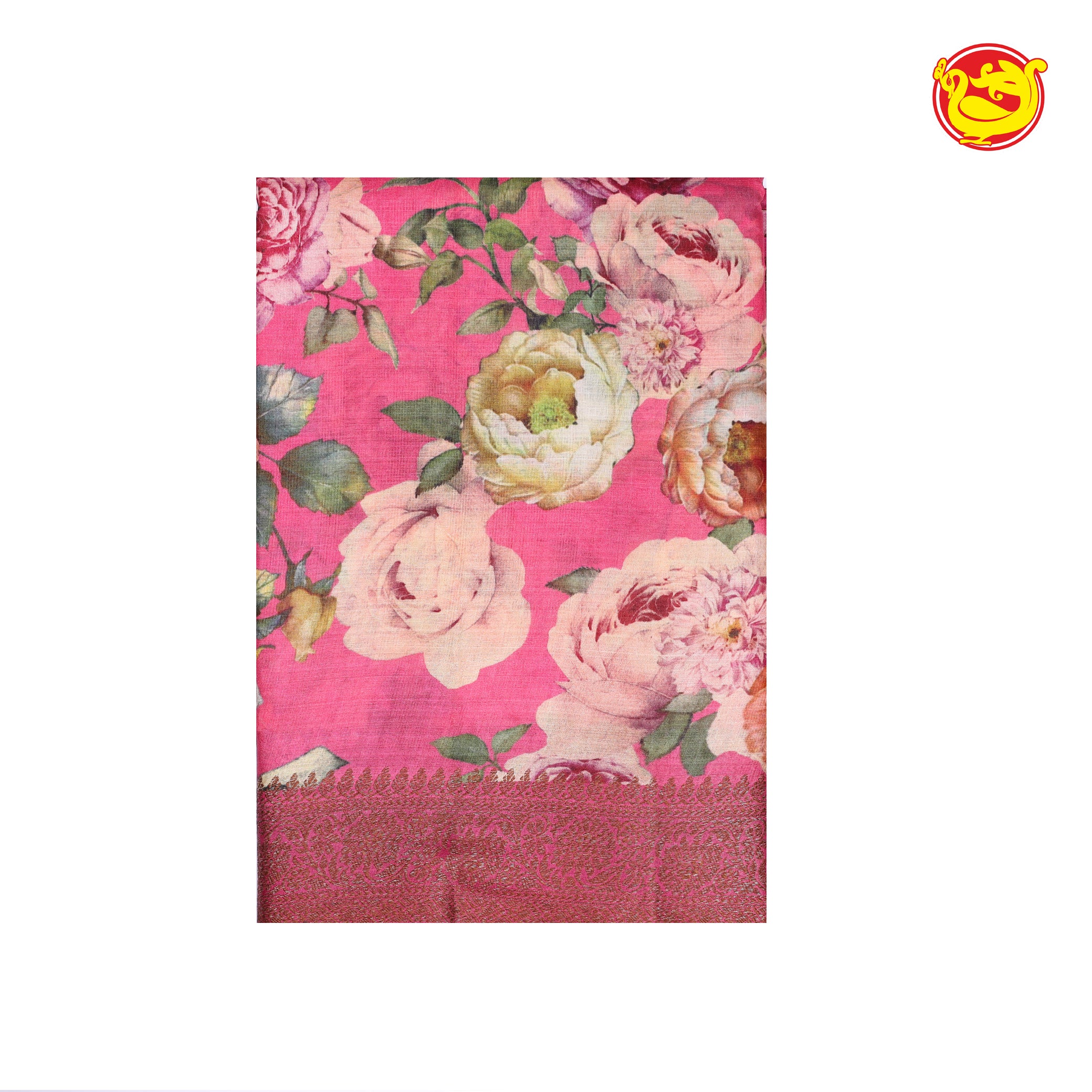 Pastel pink tussar silk saree with digital floral prints