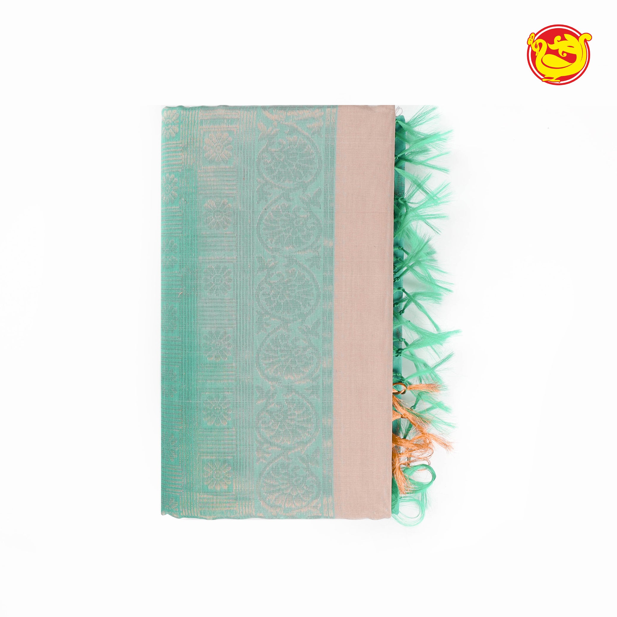 Beige with sea green pure silk cotton saree