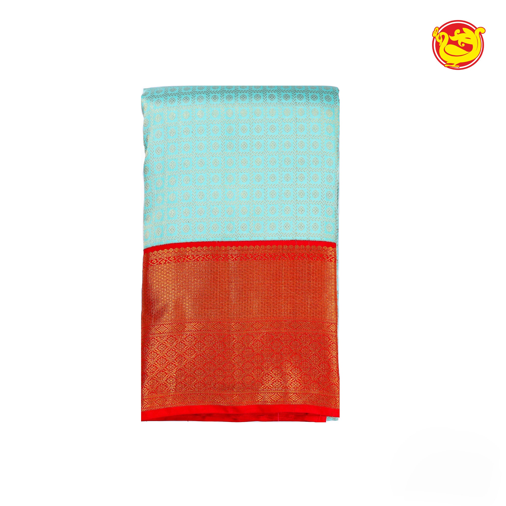Aqua blue with red pure Kanchivaram bridal silk saree