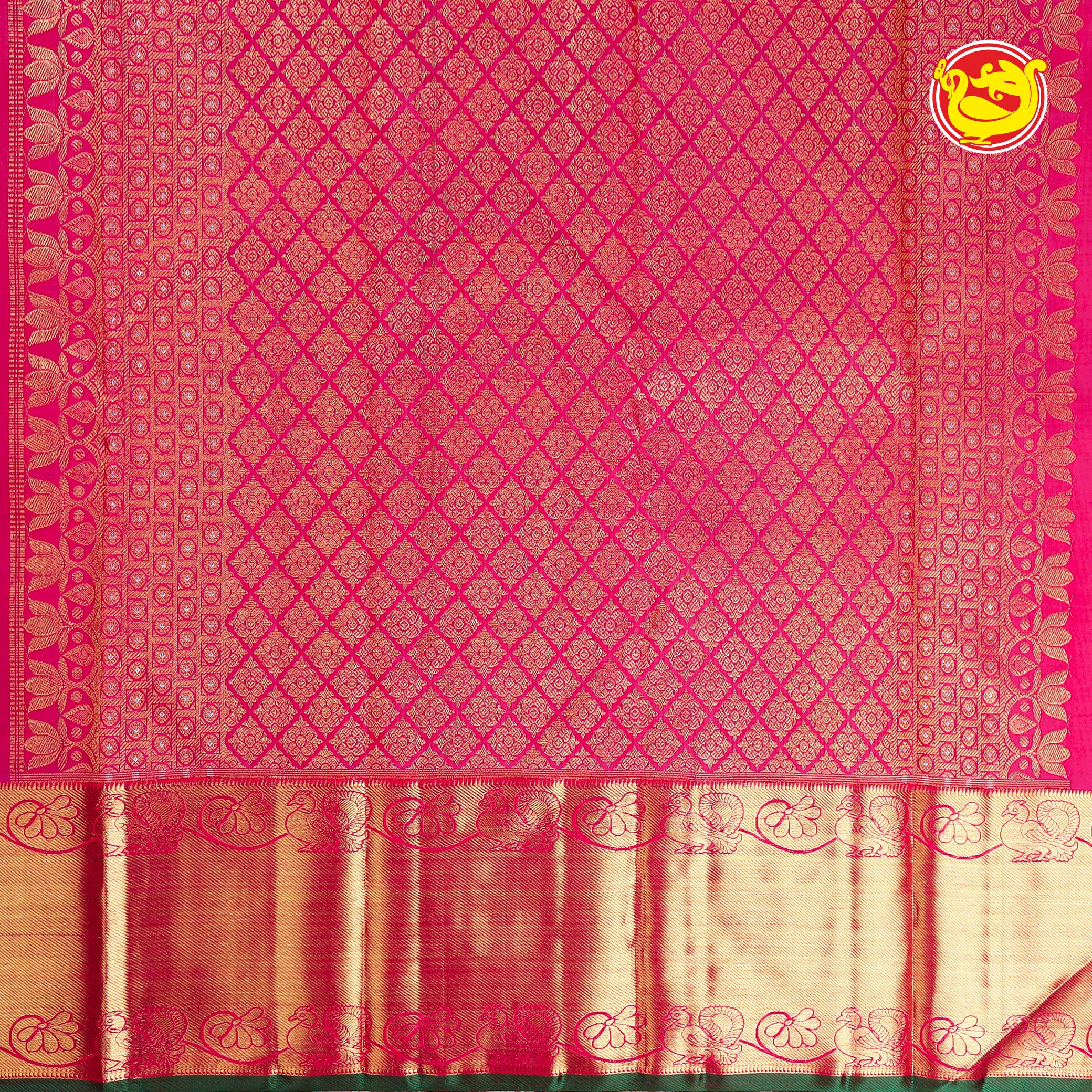 Rani pink with bottle green pure Kanchipuram wedding silk saree