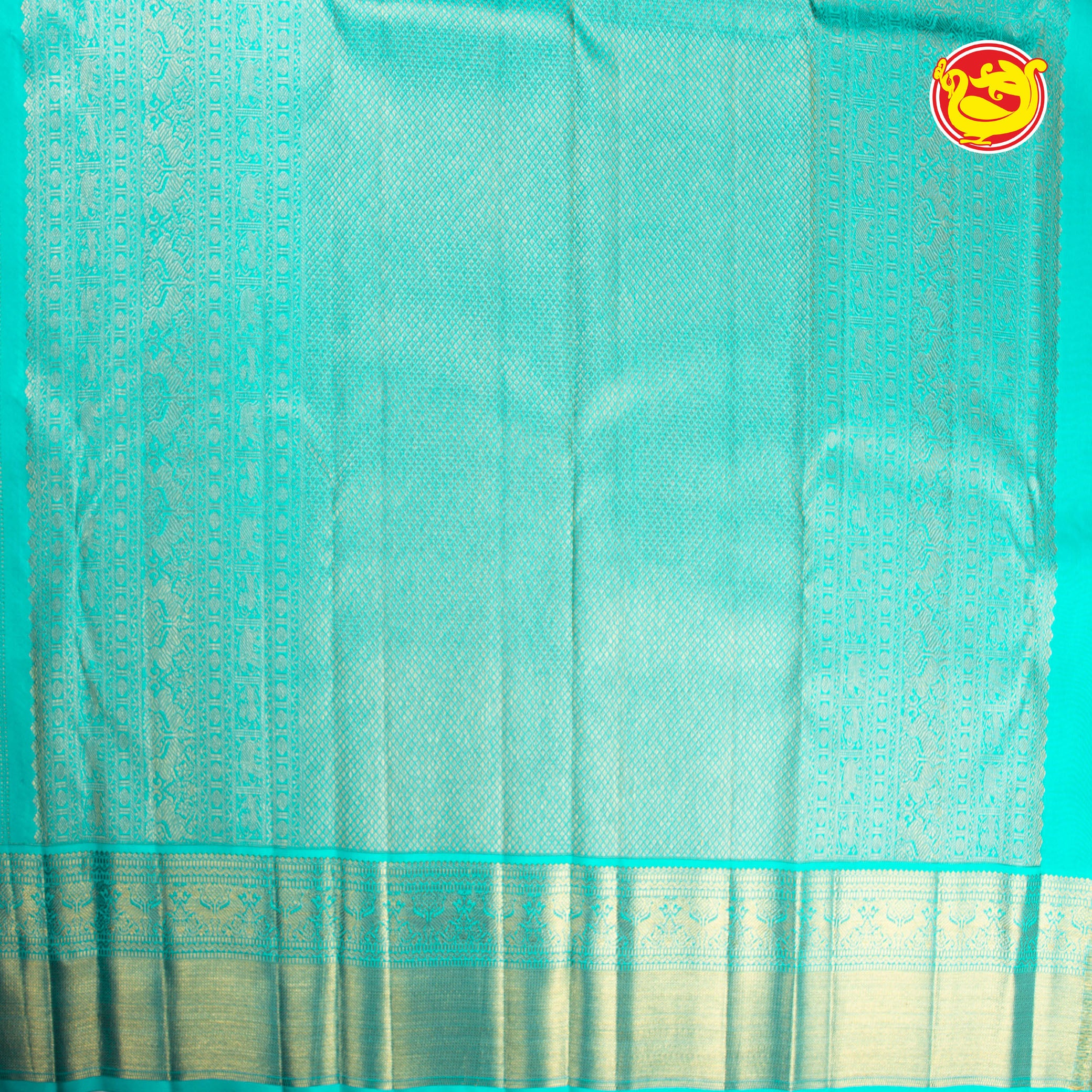 Royal blue with sea green pure Kanchivaram silk saree
