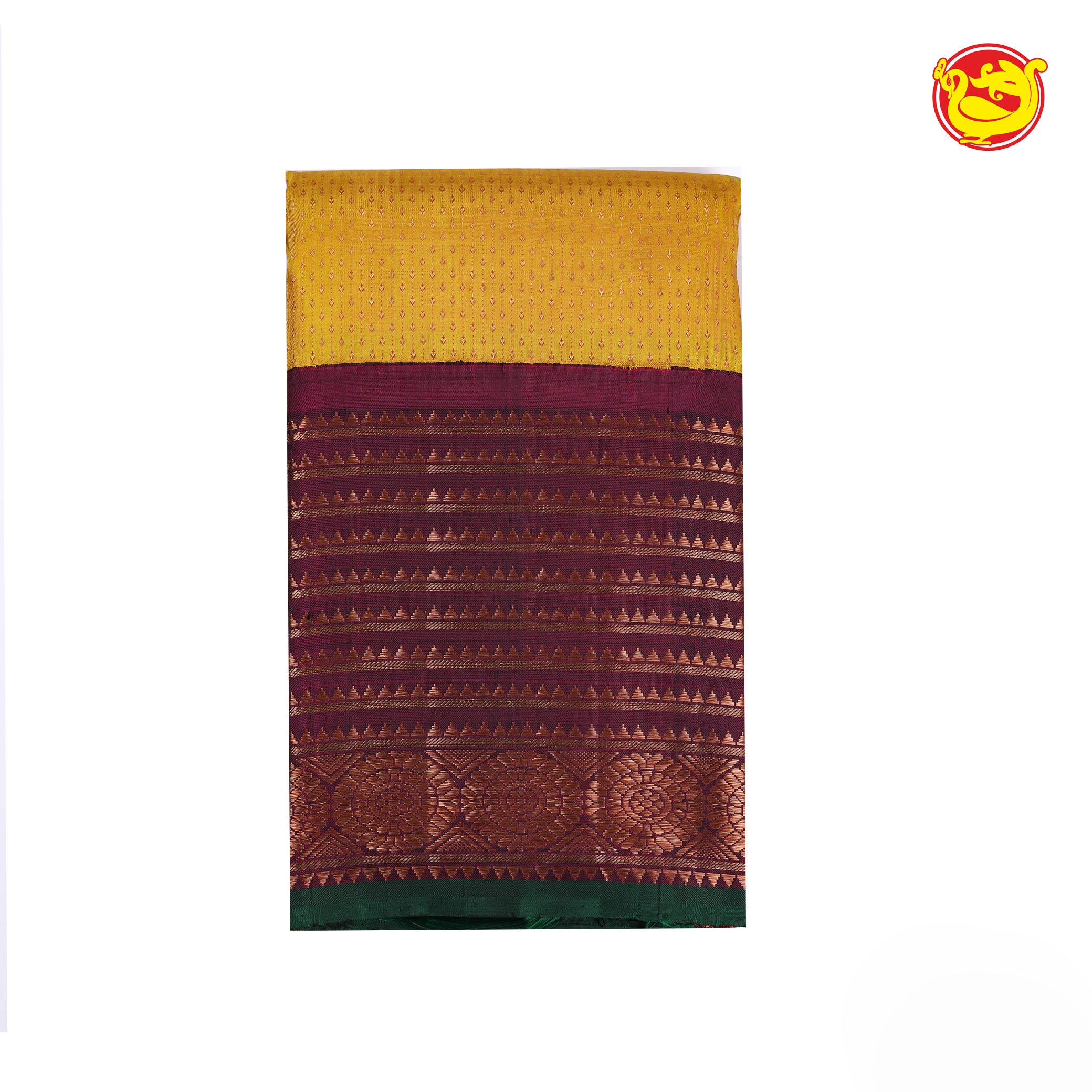 Golden yellow with dark magenta pure Kanchivaram silk saree