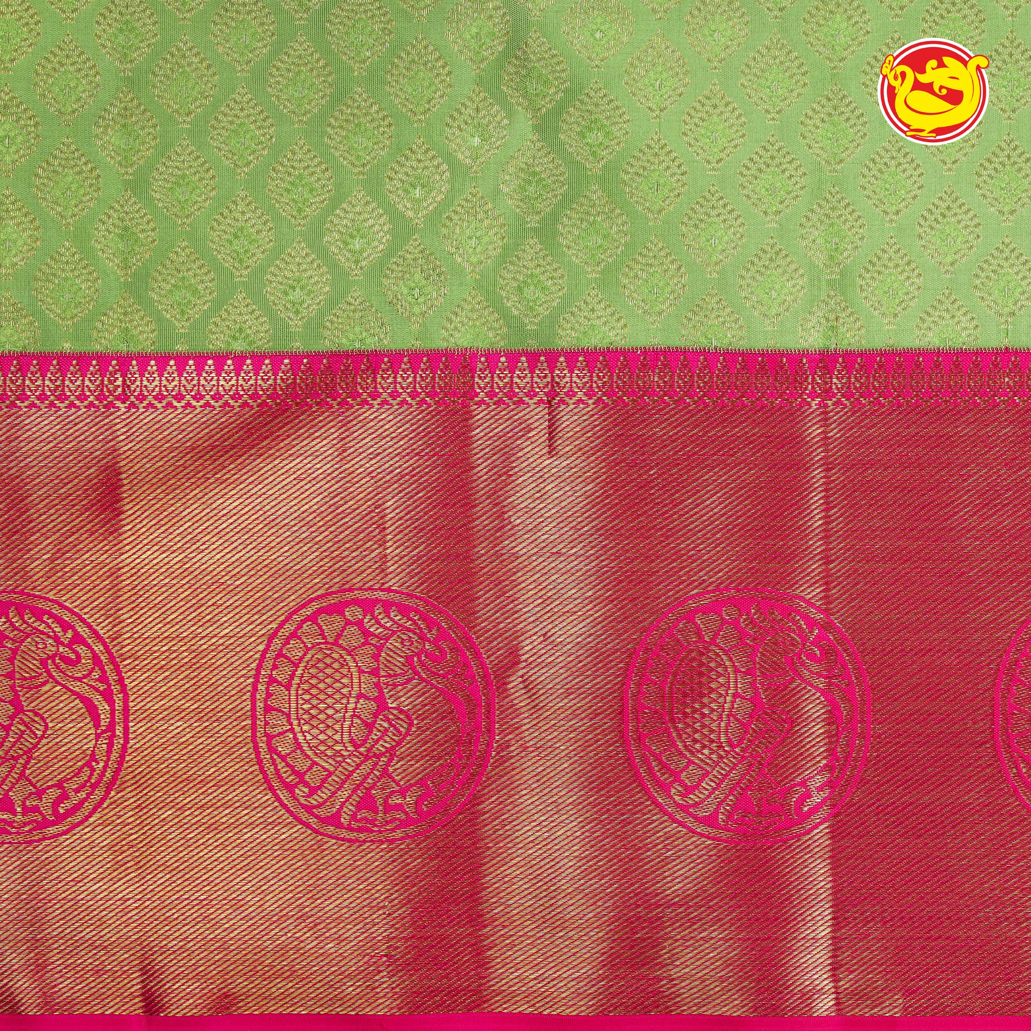 Parrot green with pink pure Kanchivaram silk saree
