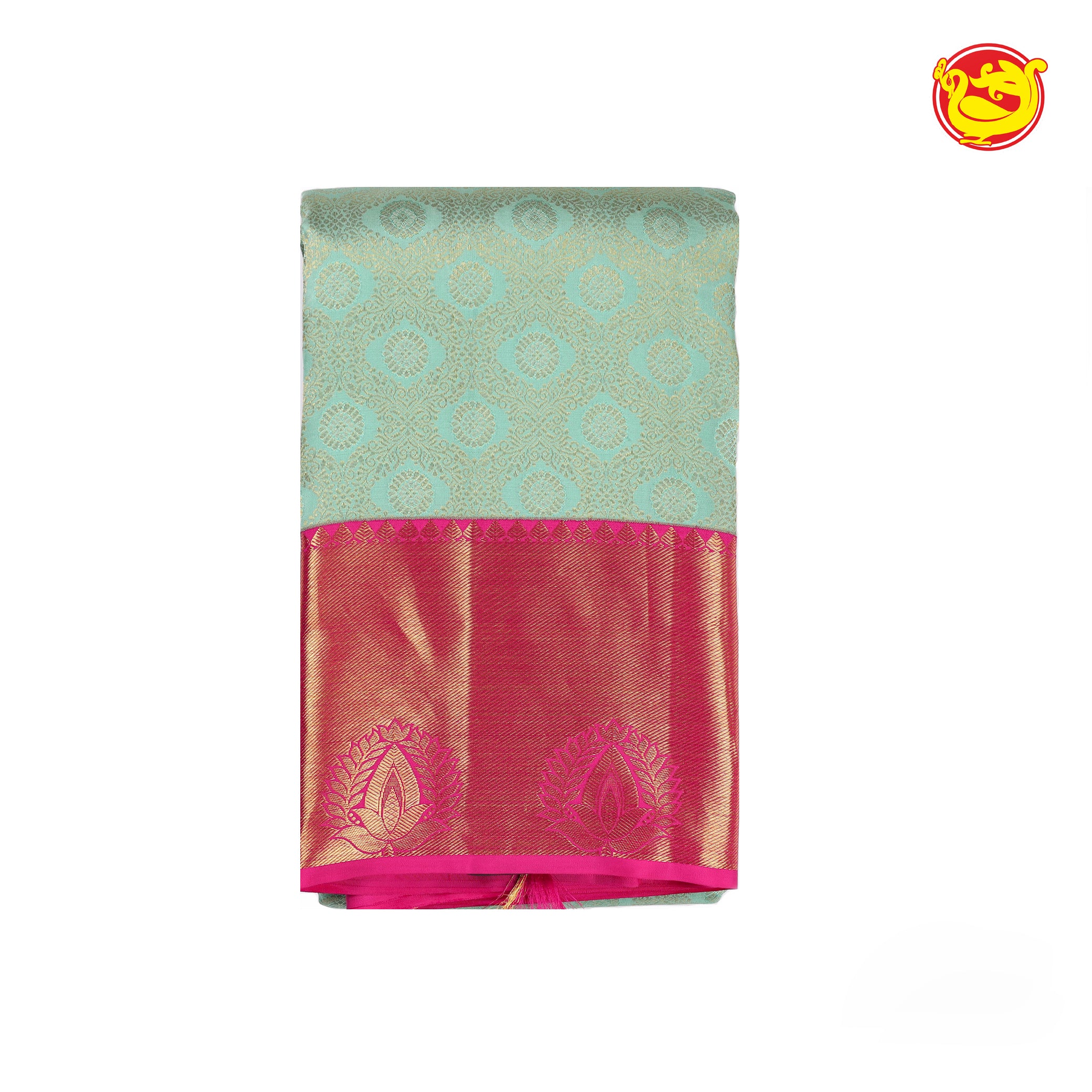 Pastel green with pink pure Kanchivaram silk saree