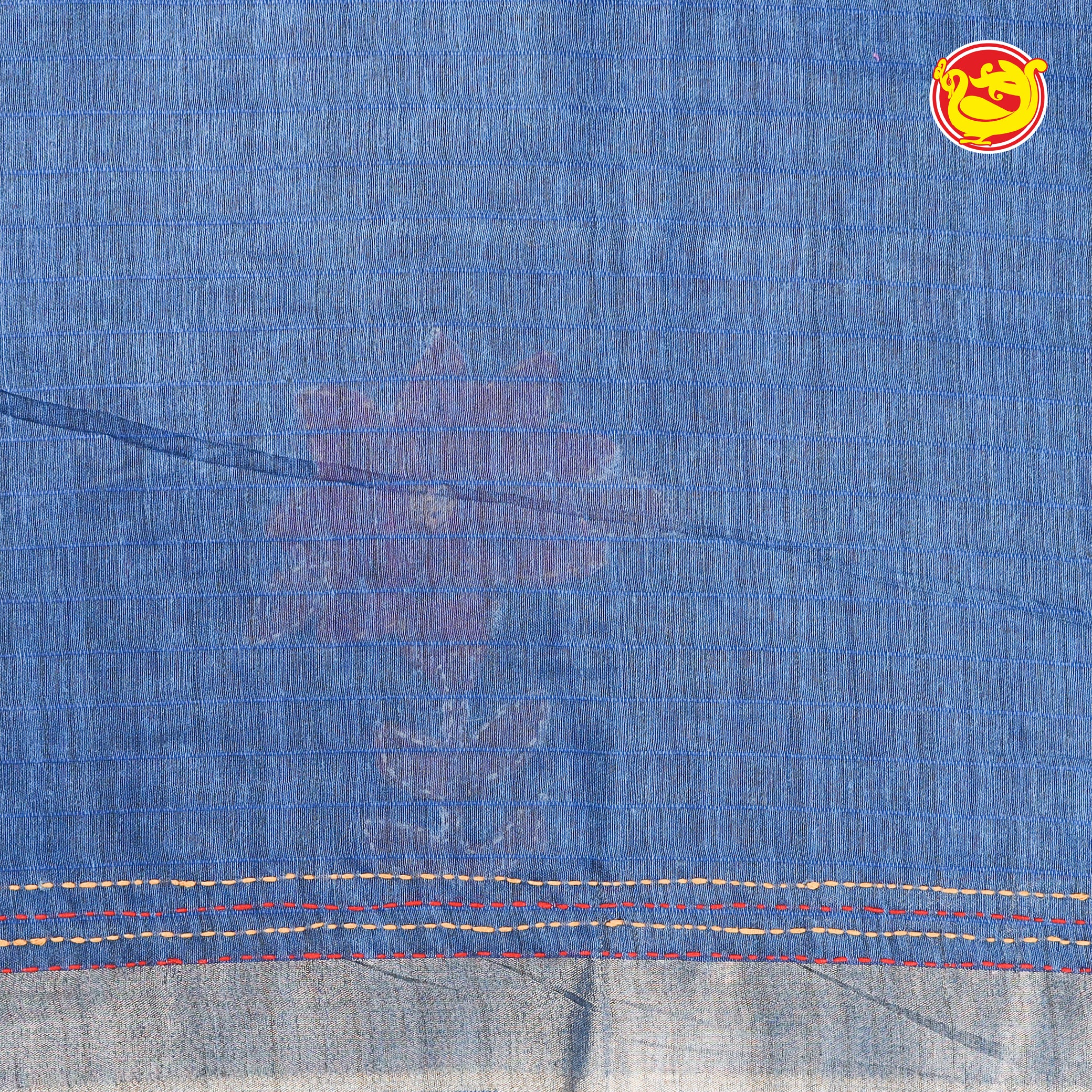 Blue fancy cotton saree with appliqué work
