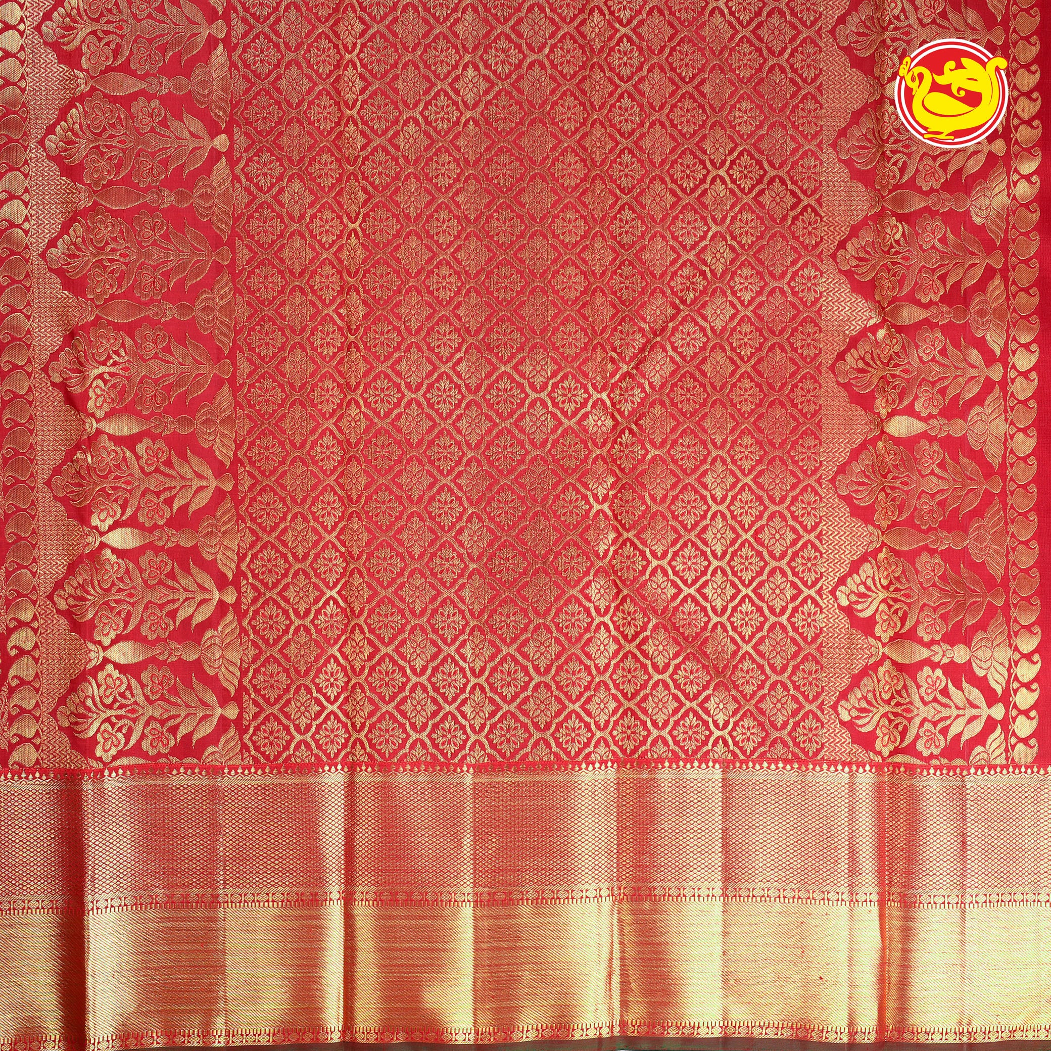 Red with bottle green pure Kanchivaram bridal silk saree