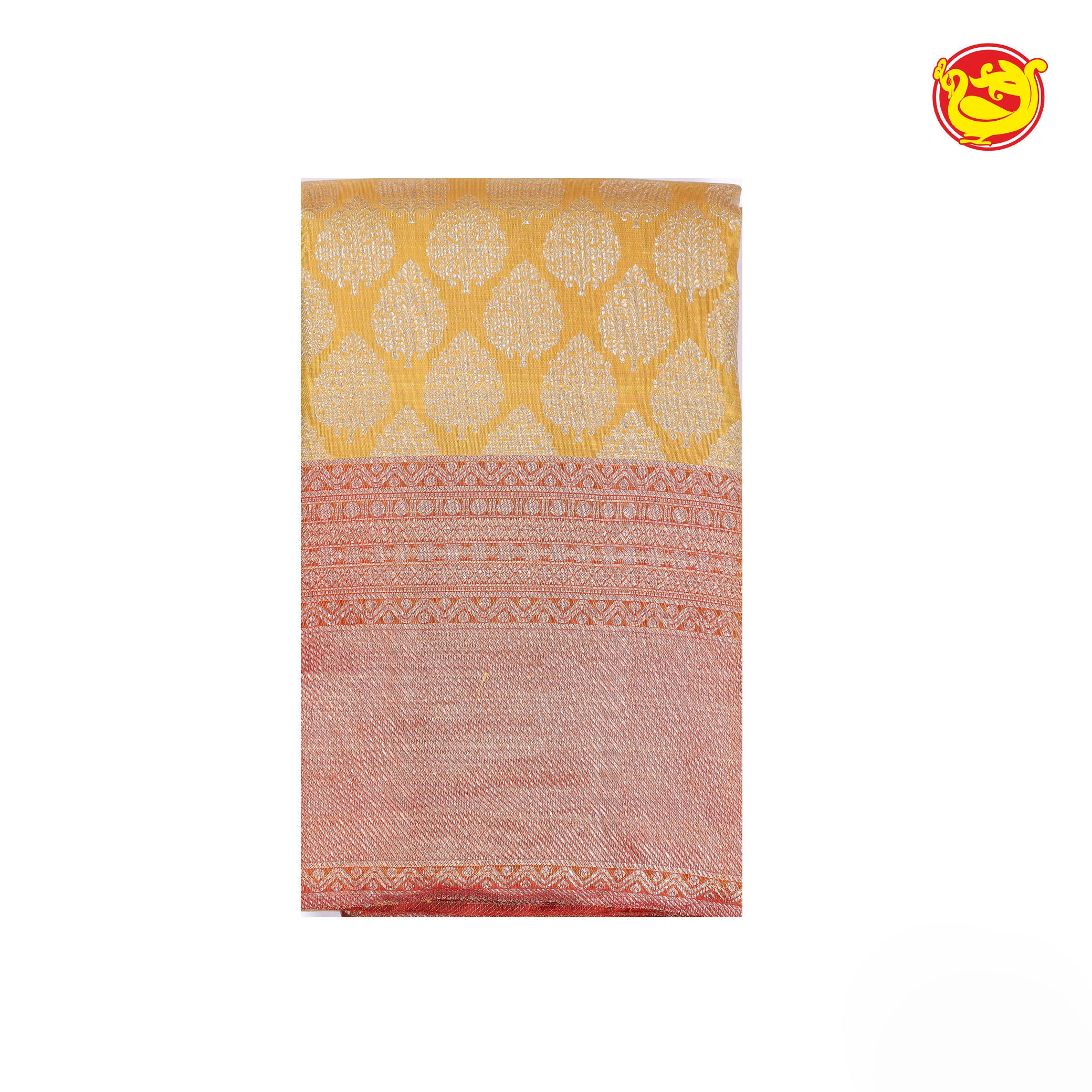 Yellow with deep orange pure Kanchivaram silk saree