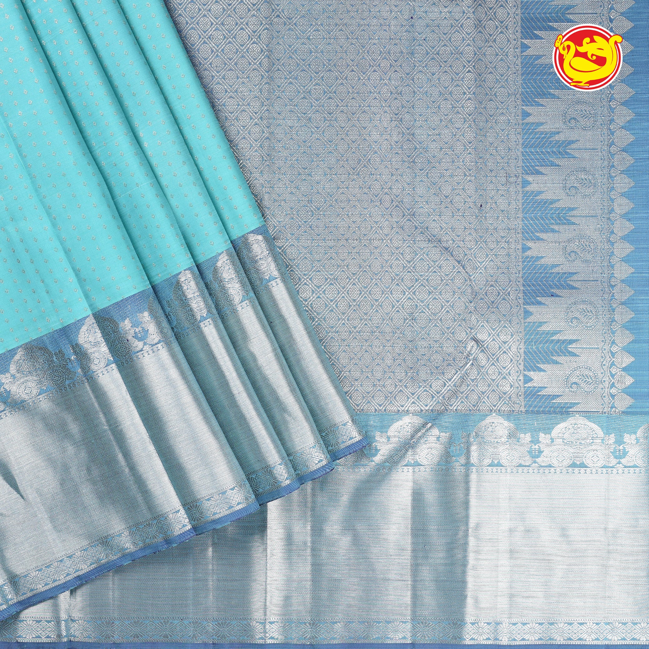 Light blue with grey pure Kanchivaram silk saree