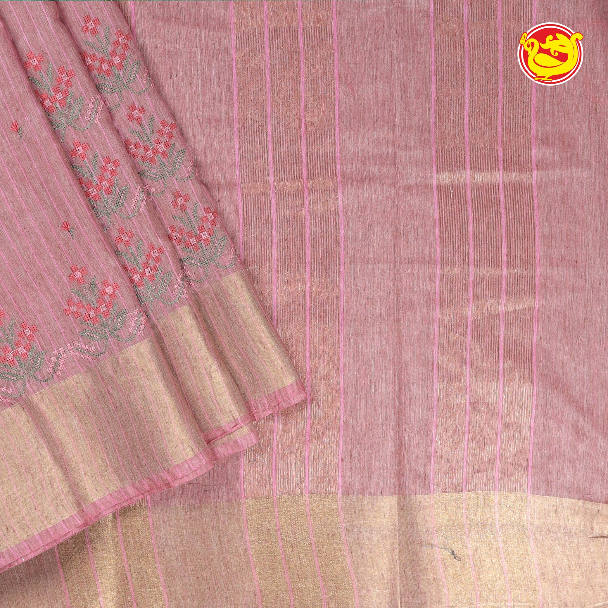 Pink fancy cotton saree with embroidery