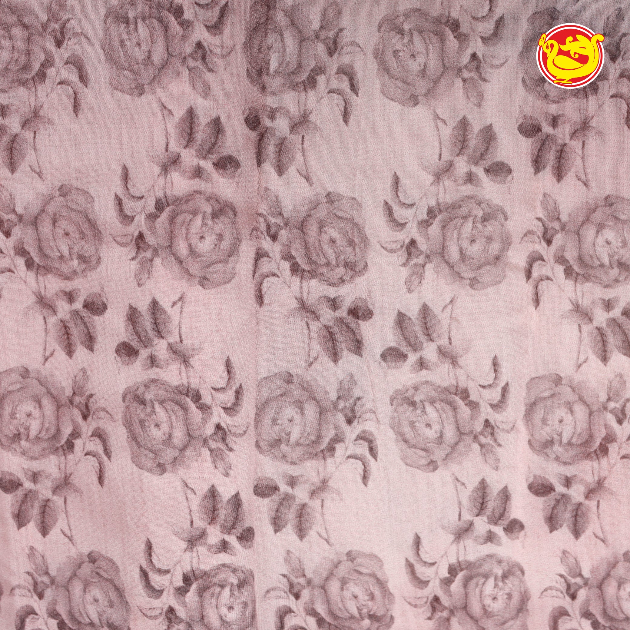 Pastel pink digital floral printed chiniya silk saree