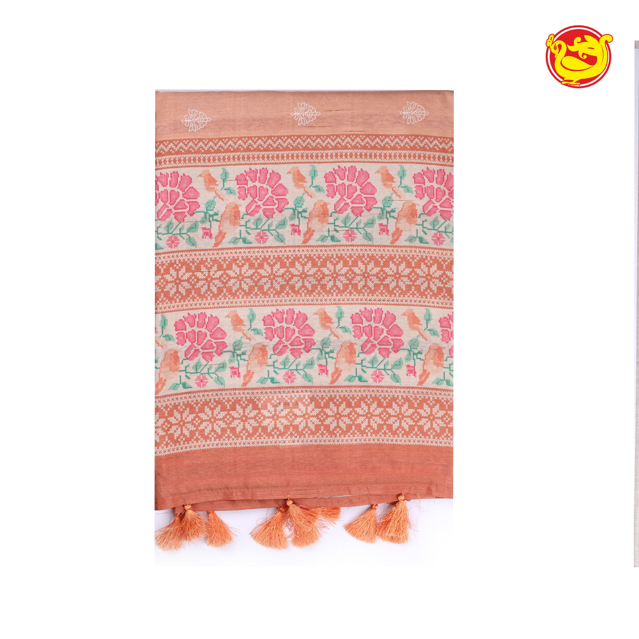 Peach art chanderi saree with digital prints and embroidery