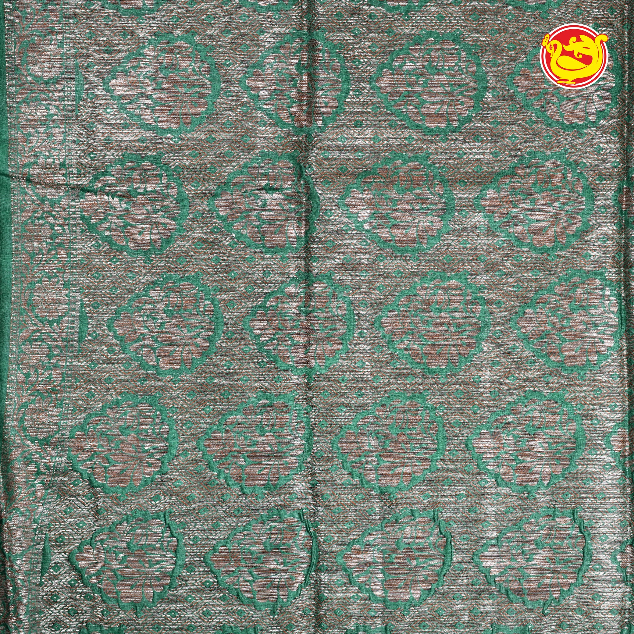 Dark green tussar silk saree